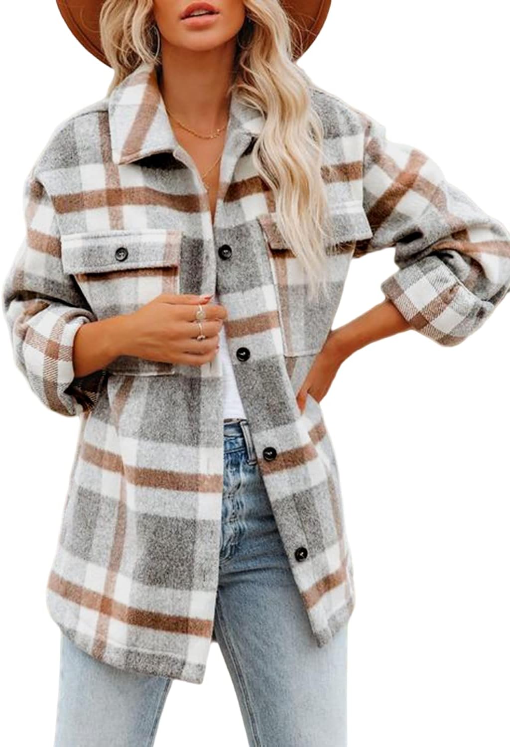 Beaully Women's Flannel Plaid Shacket Long Sleeve Button Down Shirts Jacket Coat...