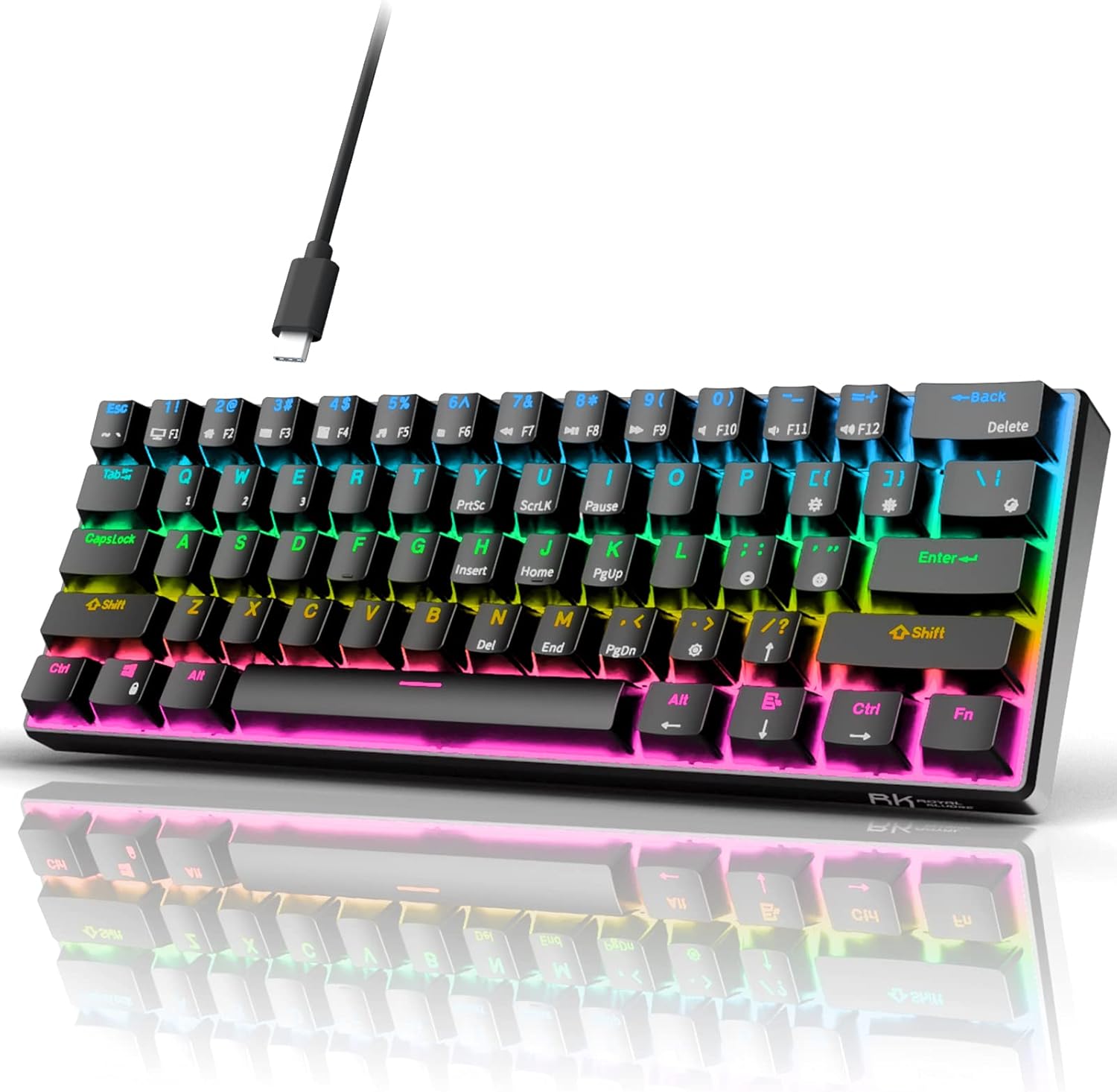 RK ROYAL KLUDGE RK61 Wired 60% Mechanical Gaming Keyboard RGB Backlit Ultra-Comp...