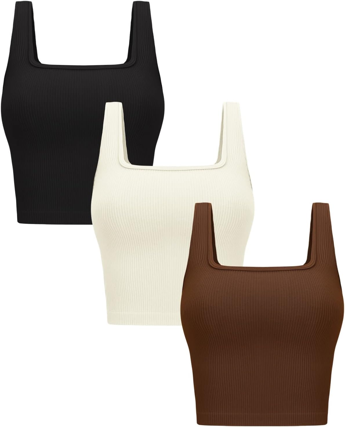 OLCHEE Womens 3 Pack Crop Tank Tops Basic Seamless Ribbed Sleeveless Square Neck...