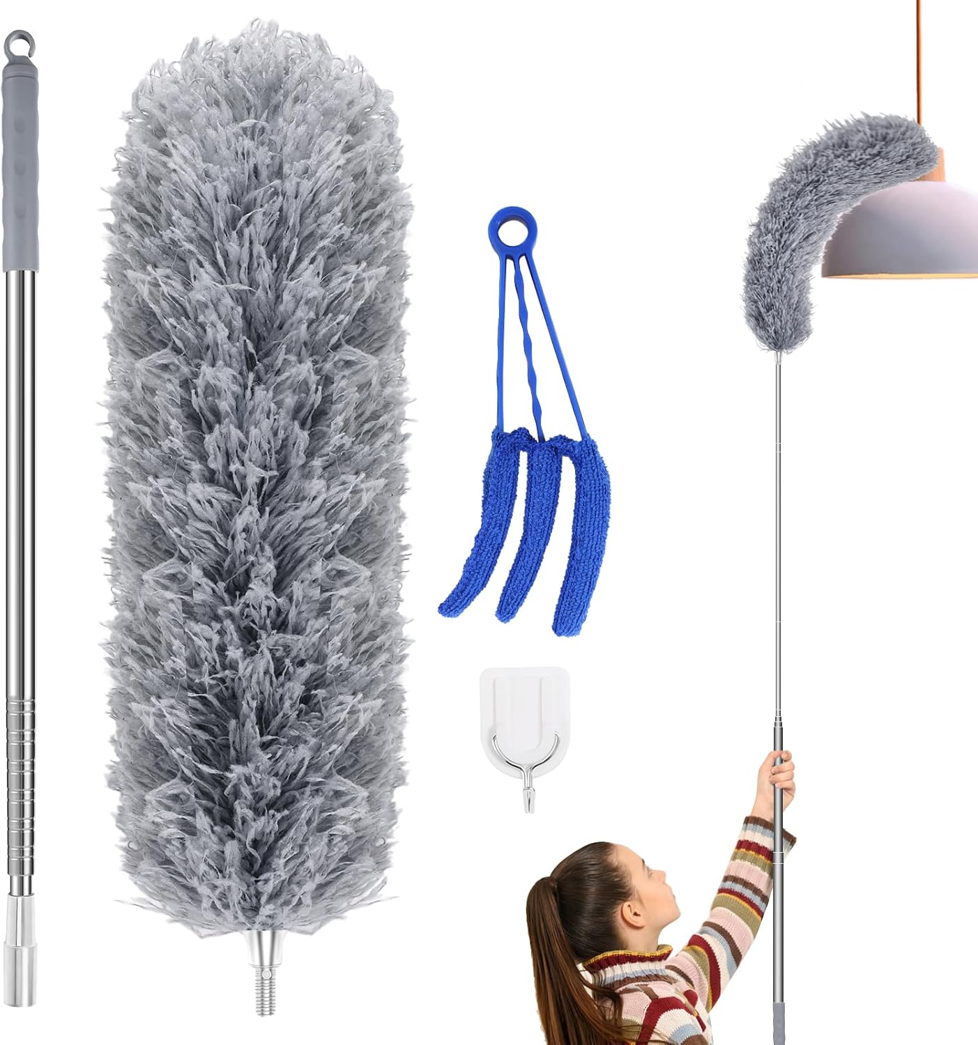 Microfiber Feather Duster, Extendable Duster with Extension Pole 30-100 Inch for...