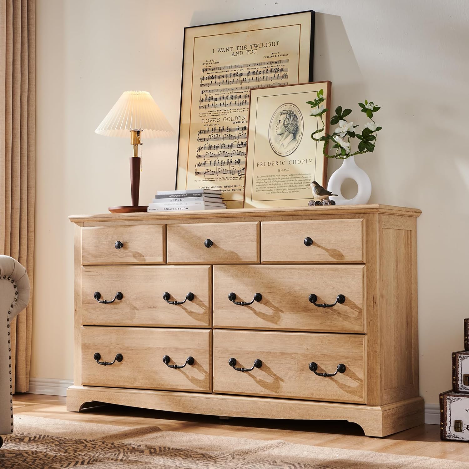 T4TREAM 7 Drawers Dresser Chests for Bedroom, Wood Vintage Chests of Drawers, Ru...