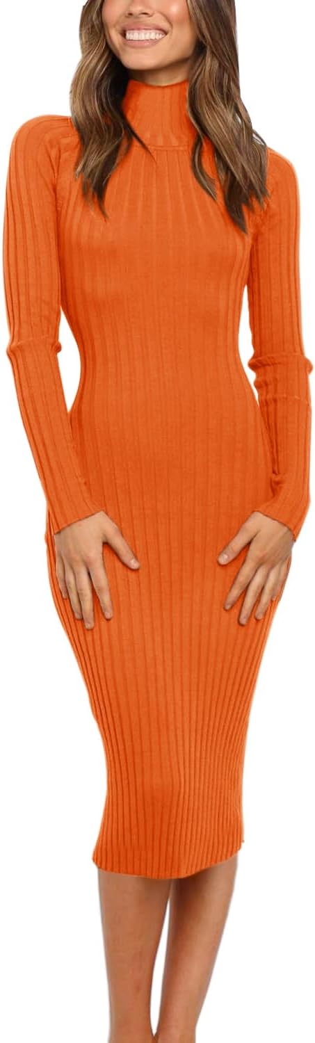 MEROKEETY Women's 2024 Ribbed Long Sleeve Sweater Dress High Neck Slim Fit Knitt...