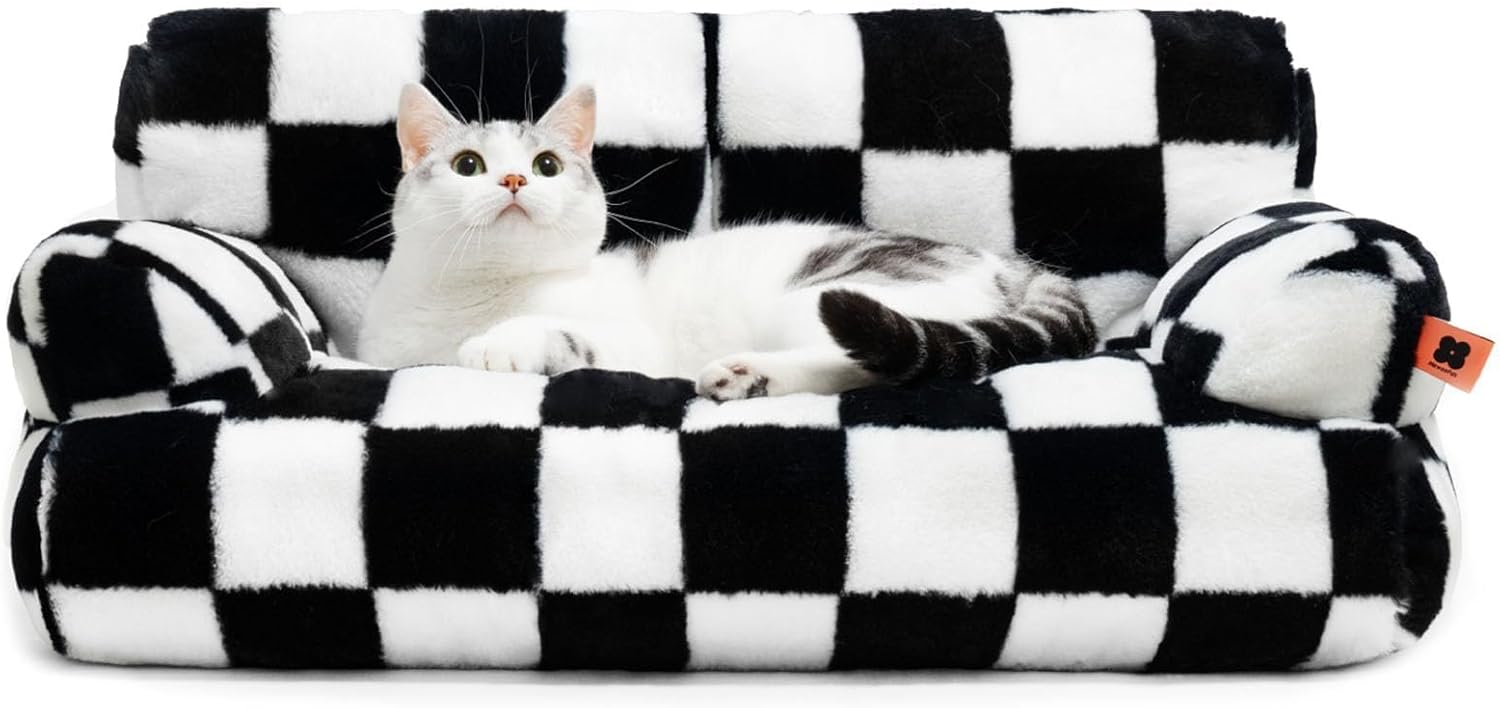 MEWOOFUN Stylish Cat Bed for Indoor Cars Large - Fluffy and Soft Cat Sofa Bed Sm...