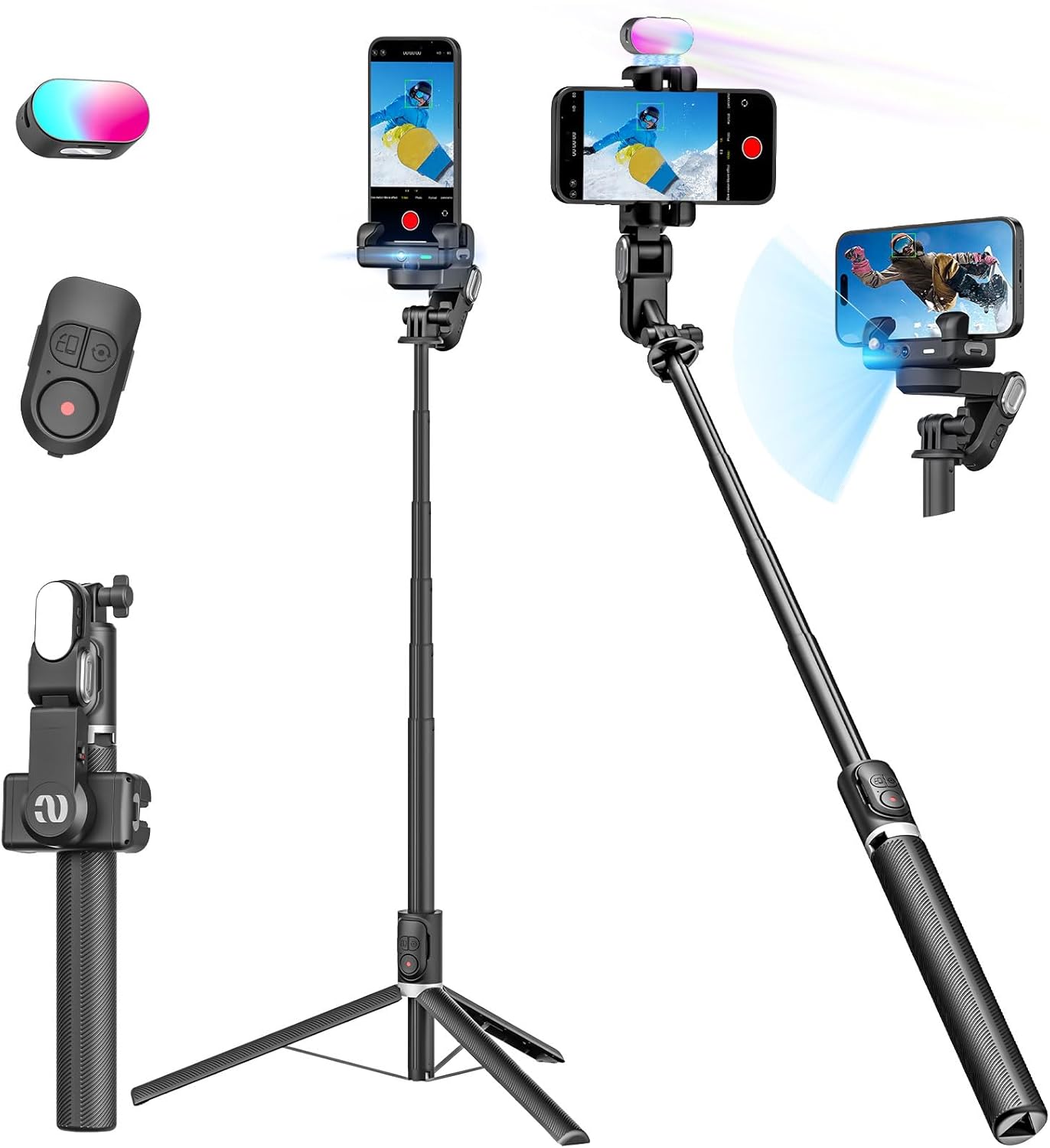 Gimbal Stabilizer Face Tracking Without APP, 4 in 1 RGB Light Stabilizer, Portab...