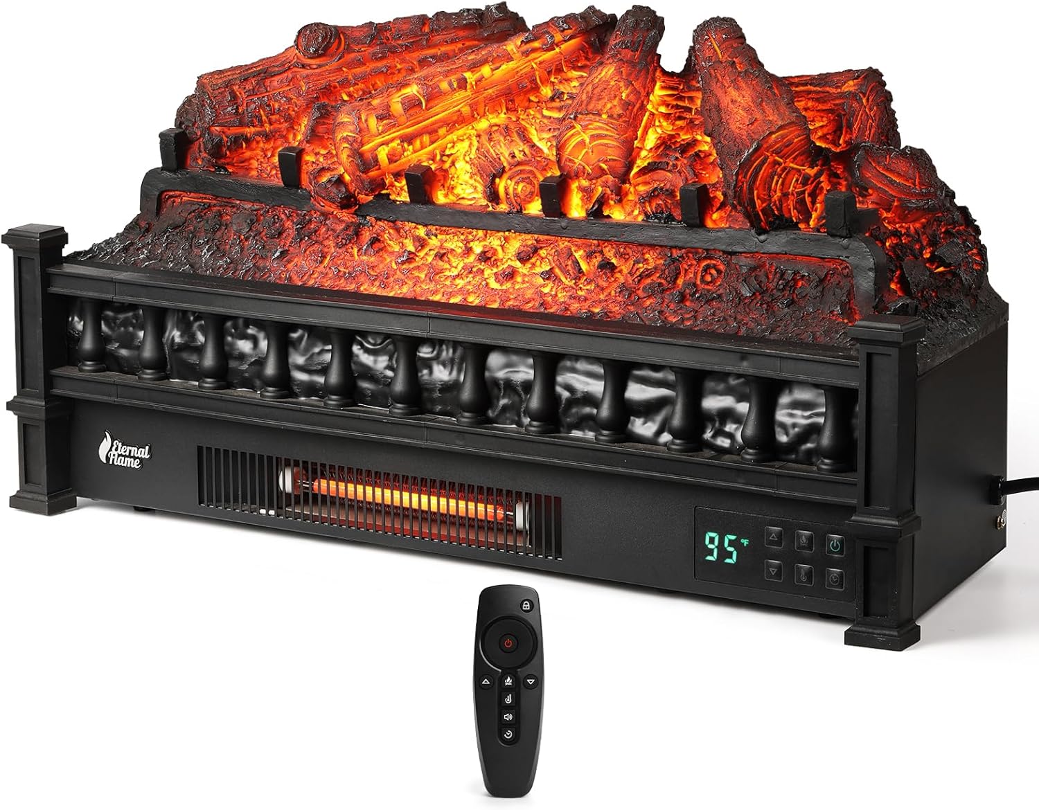 TURBRO Eternal Flame 26-Inch Infrared Quartz Electric Fireplace Log Heater, Real...