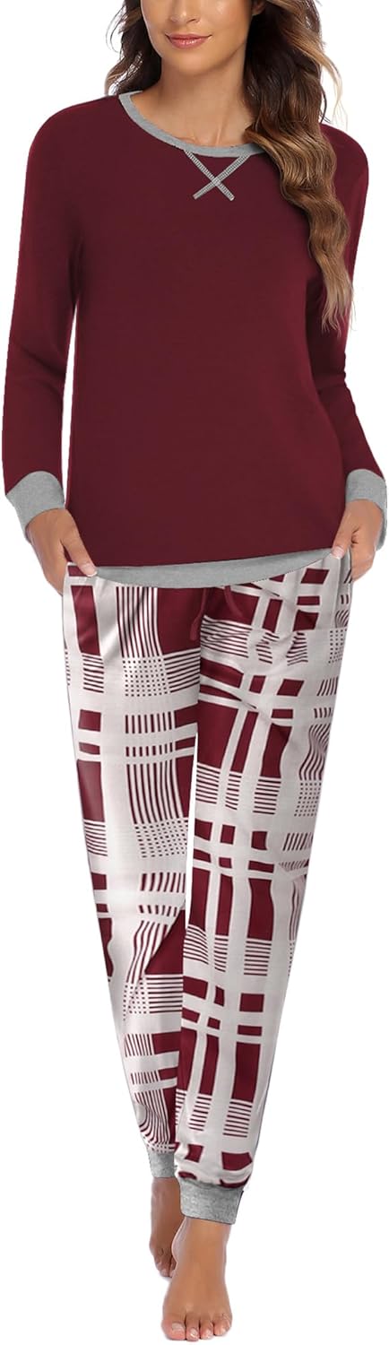 Ekouaer Pajamas Set for Women Long Sleeve Crew Neck Comfy Pjs Lounge Sets With P...