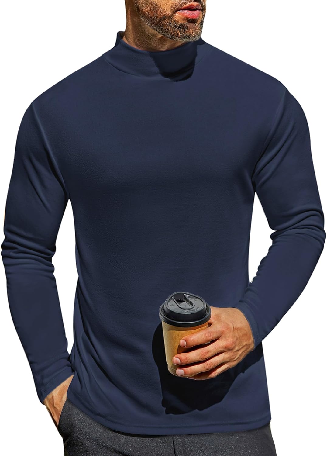Ekouaer Men's Mock Turtleneck Long Sleeve Turtle Neck Shirts Lightweight Undersh...