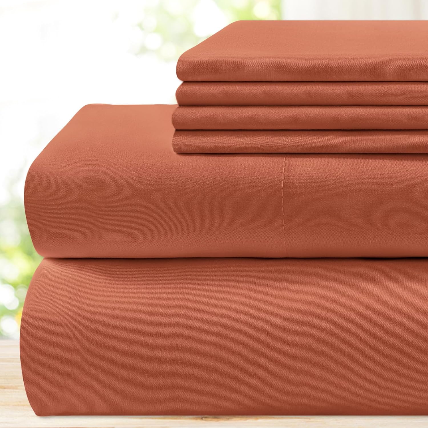 BYSURE 6 Pieces Bed Sheets Set(Queen, Terracotta) - Hotel Luxury Super Soft 1800...