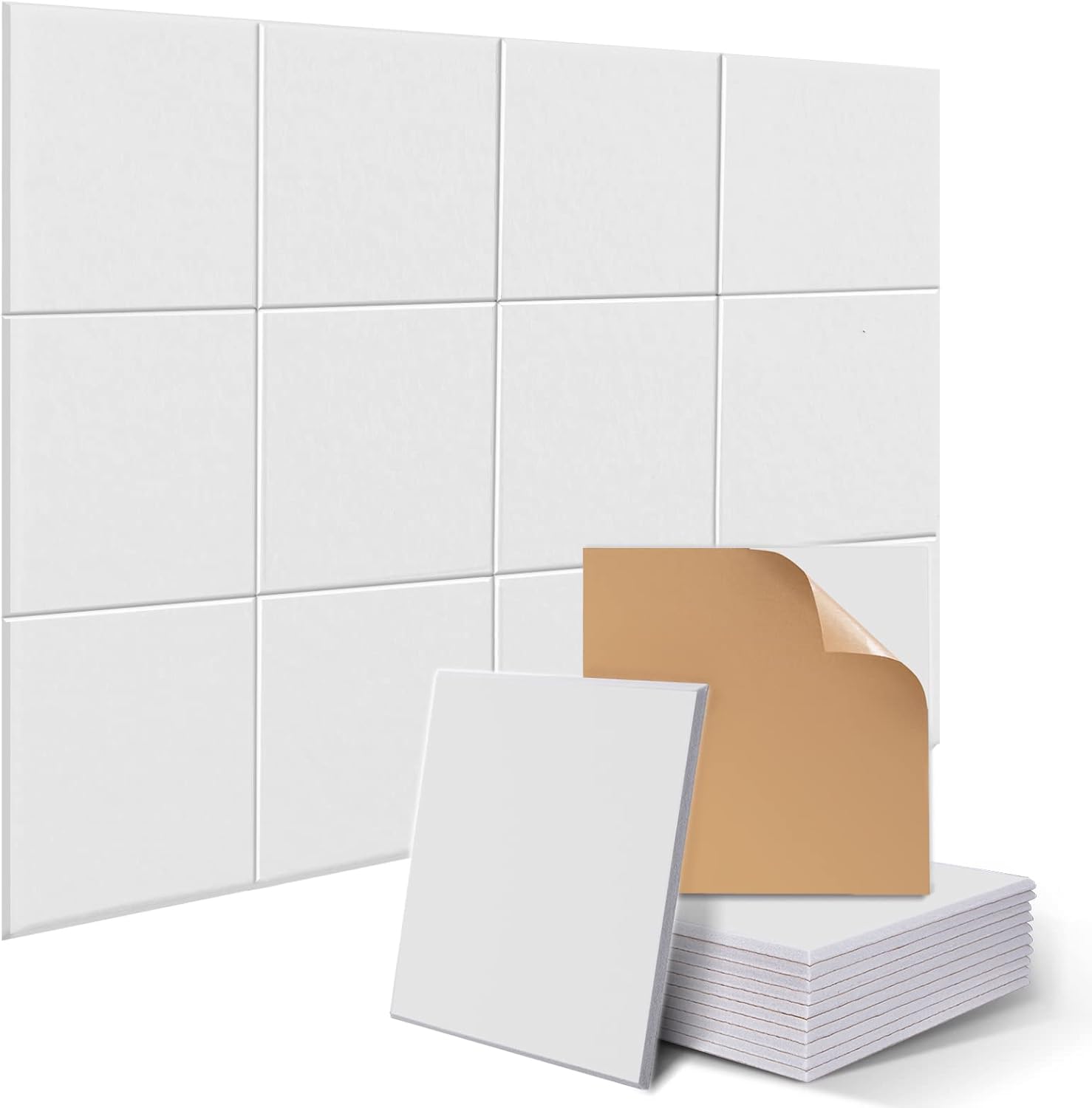 JAMELO 12pcs Square Acoustic Absorption Panels Set, 30x30x1cm Self-Adhesive Stud...