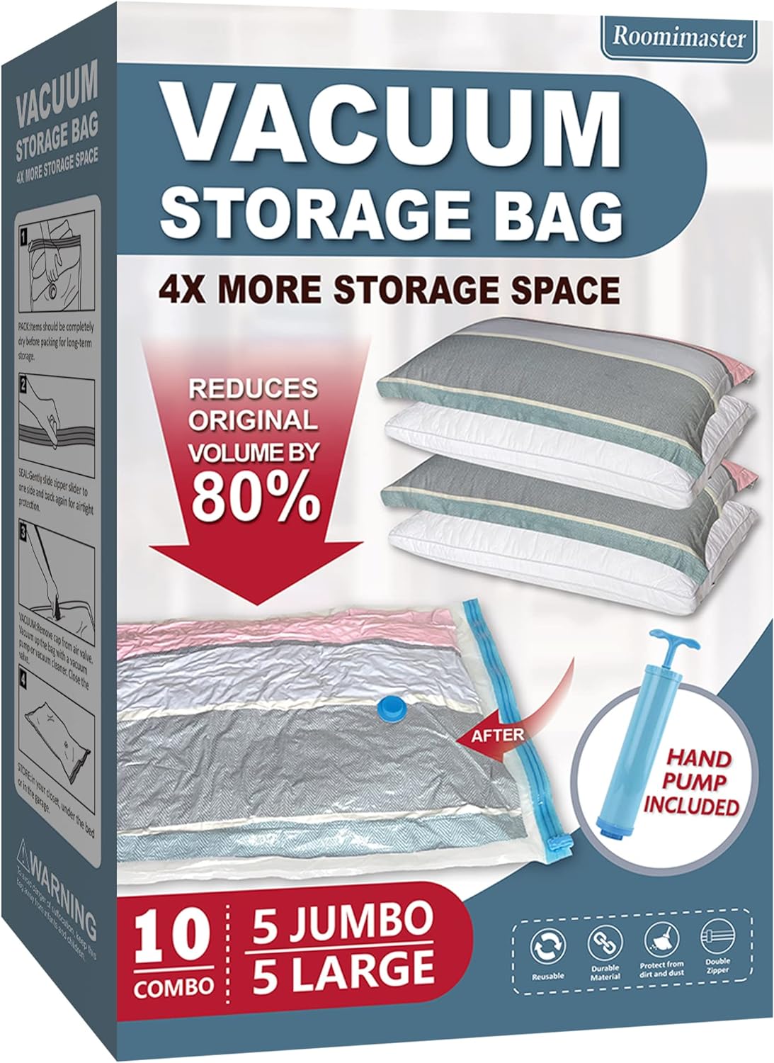 Vacuum Storage Bags, 10 Combo (5 Large/5 Jumbo) Space Saver Bags Vacuum Seal Bag...