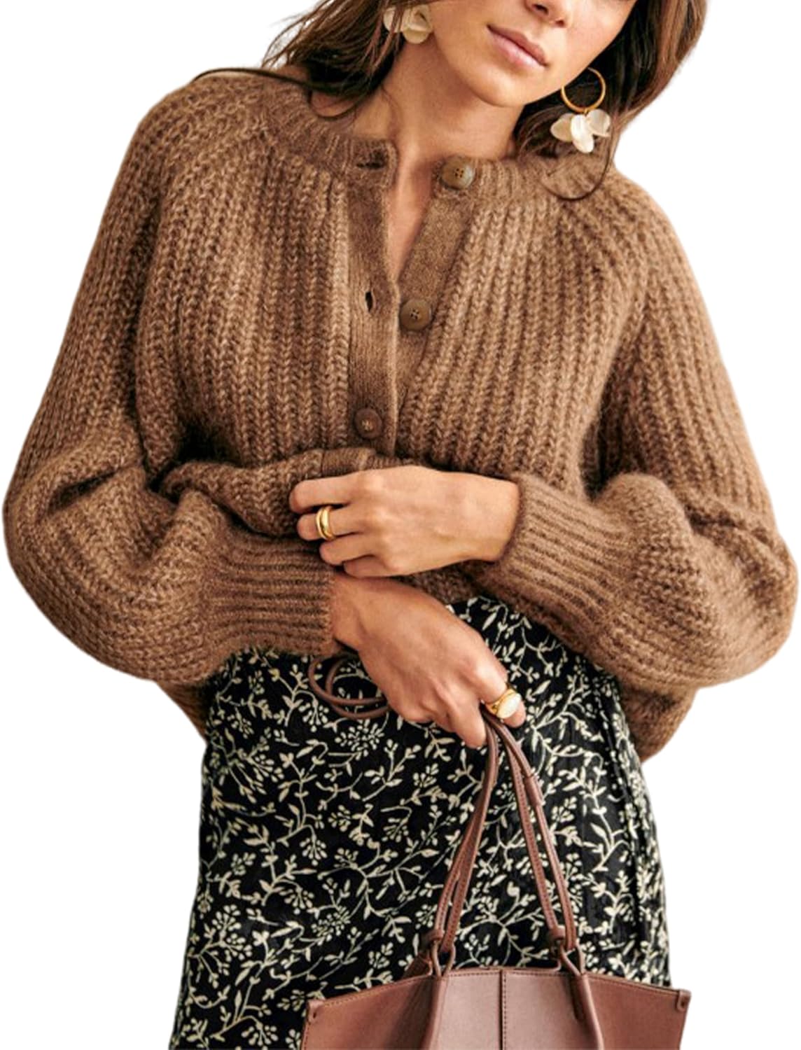 Bianstore Women's Casual Long Sleeve Crewneck Button Down Cardigan Sweater Knit...