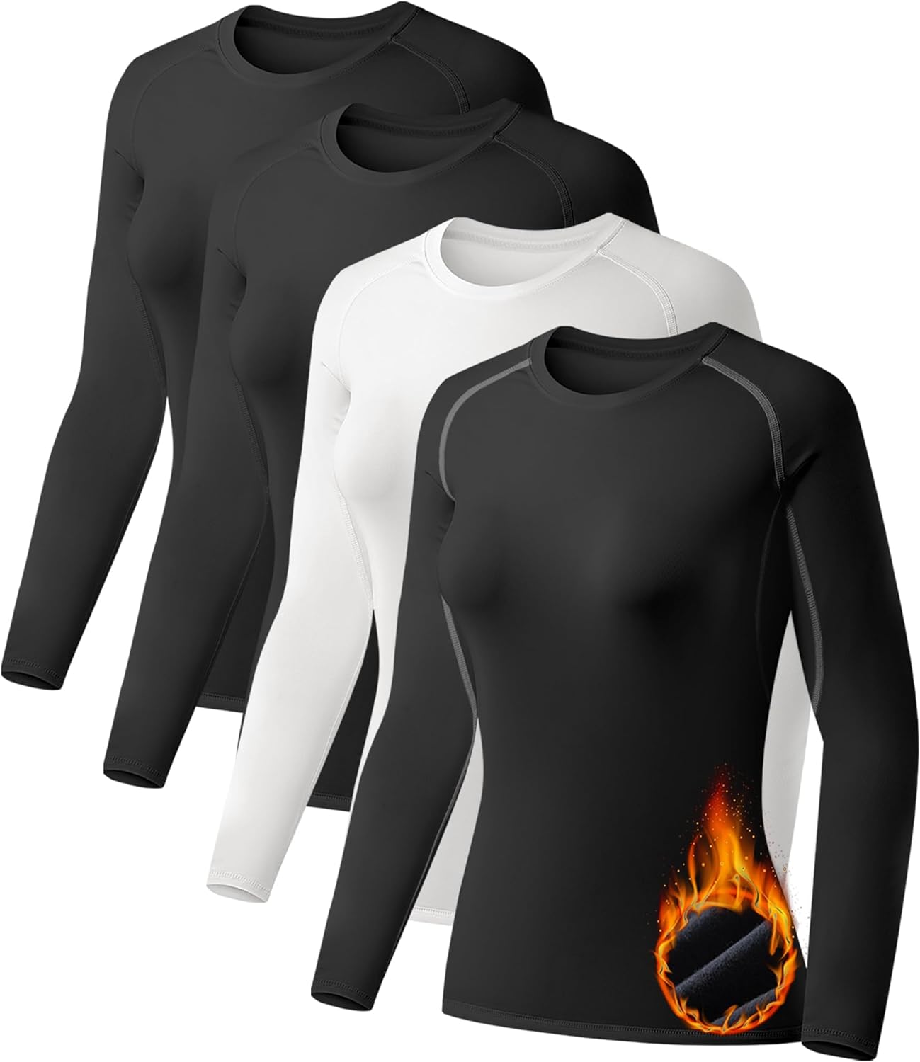 TELALEO 4 Pack Women's Thermal Shirts Fleece Lined Athletic Tops Long Sleeve Com...