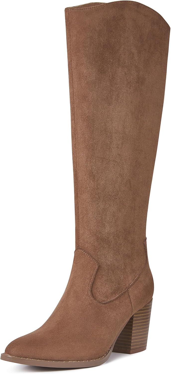 MeiLuSi Womens Knee High Boots Pointed Toe Suede Boots Chunky Heel Faux Slouchy...