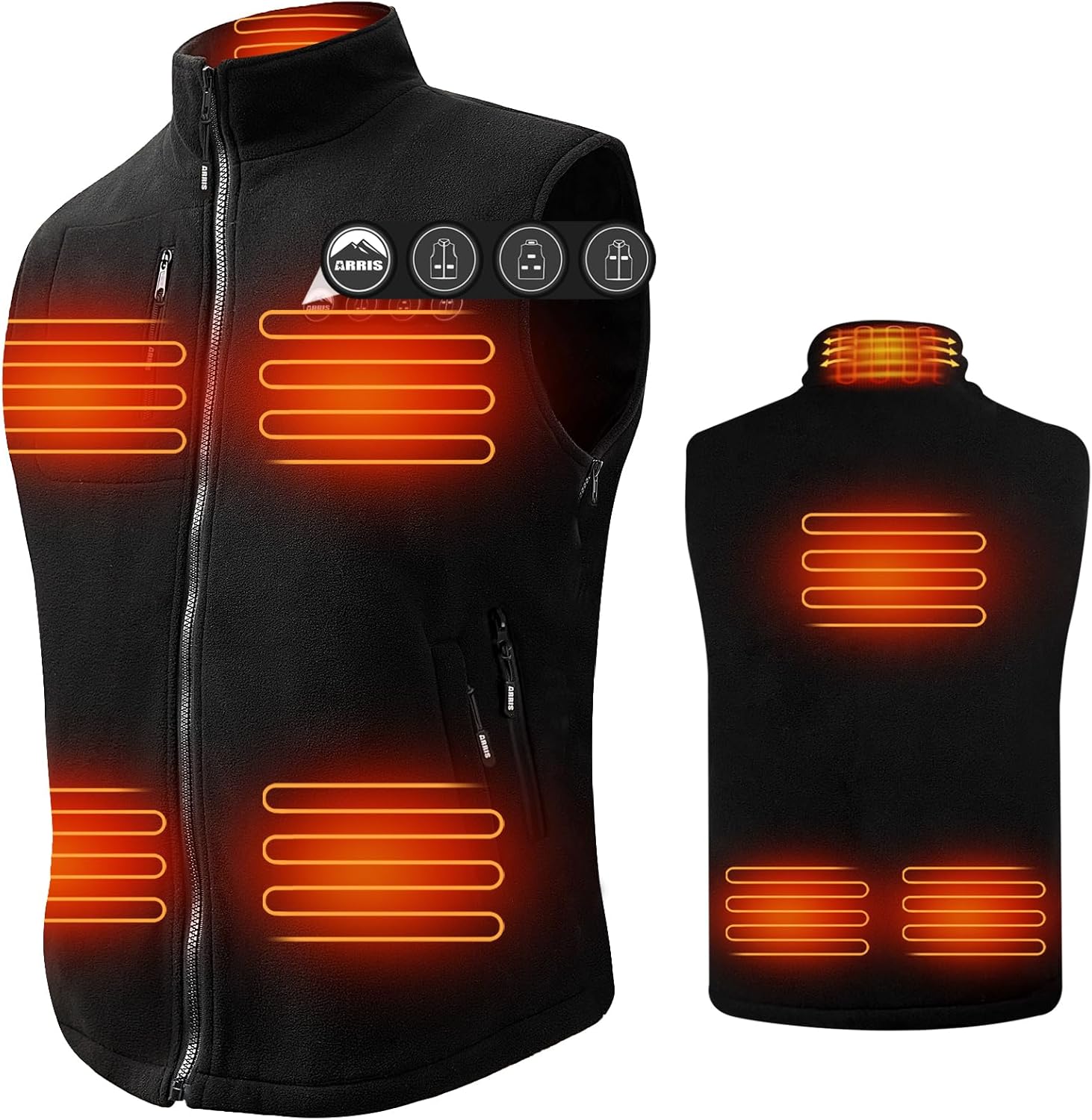 ARRIS Fleece Heated Vest for Men with Battery Pack Included, Size Adjustable 8 H...