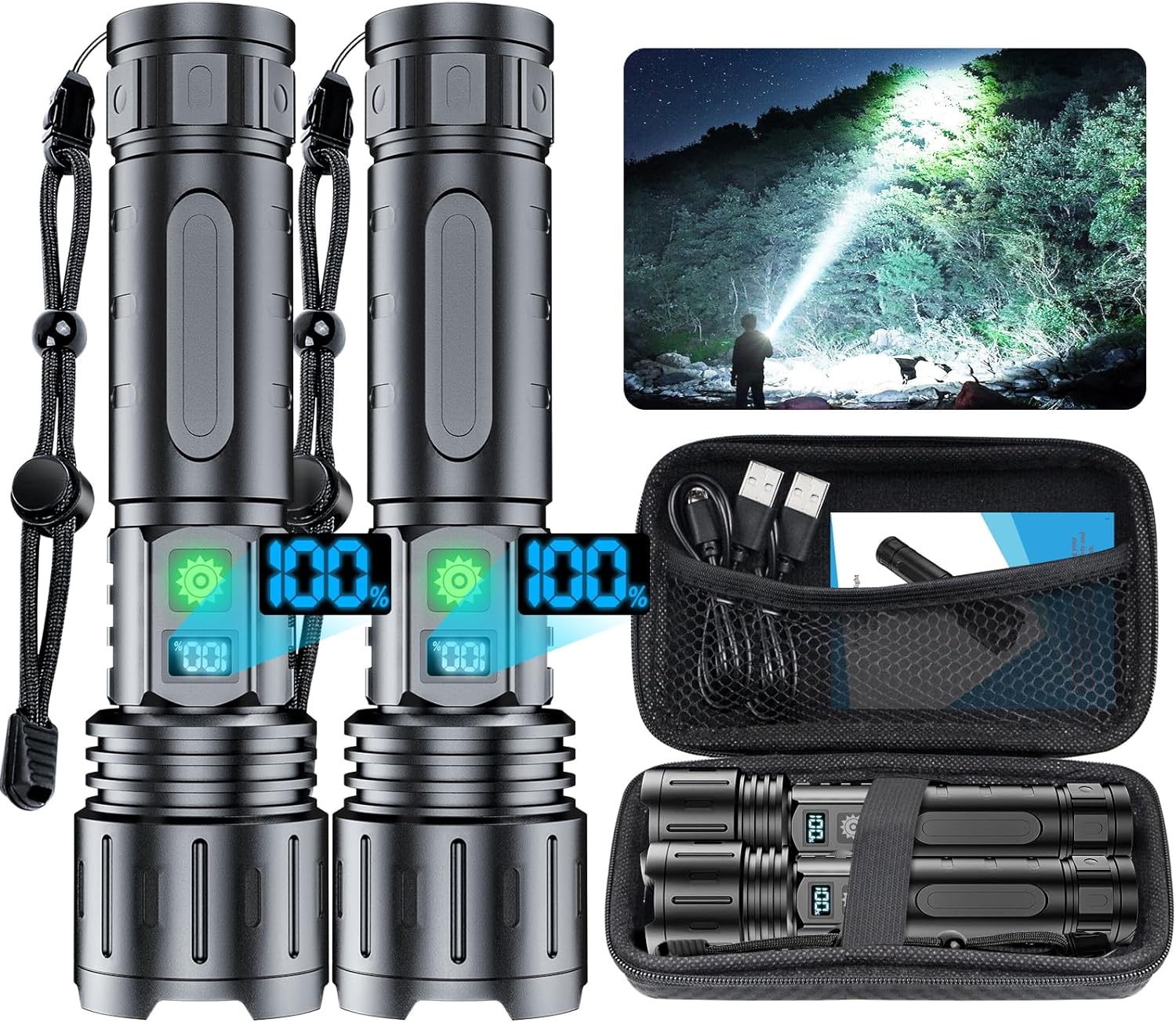 Flashlights 20000 High Lumens Rechargeable - 20H Runtime 1500 Meters Long Beam S...