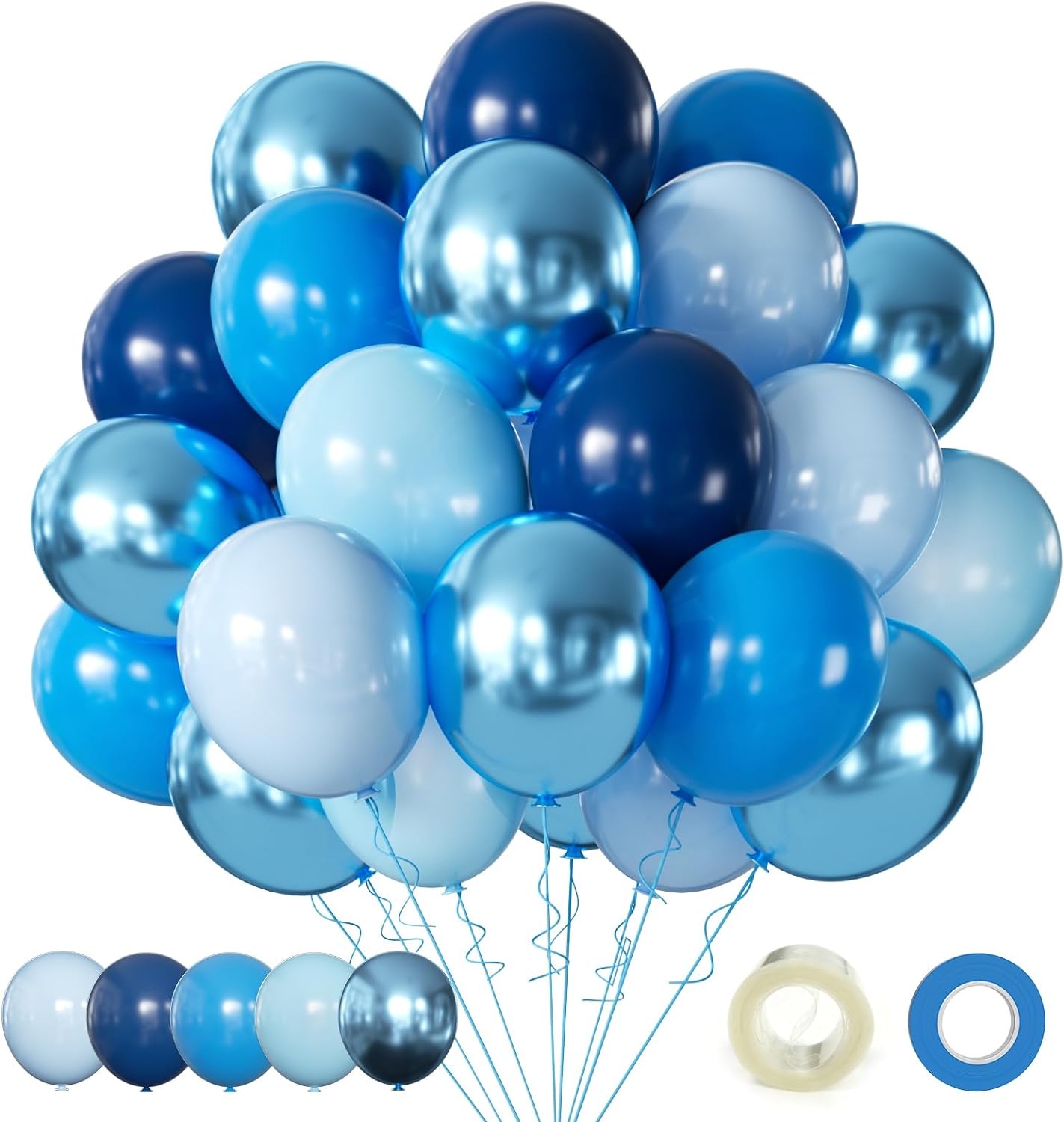 Blue Balloon Metallic Blue Balloons, 60Pcs 12Inch Chrome Blue Balloons Macaron B...