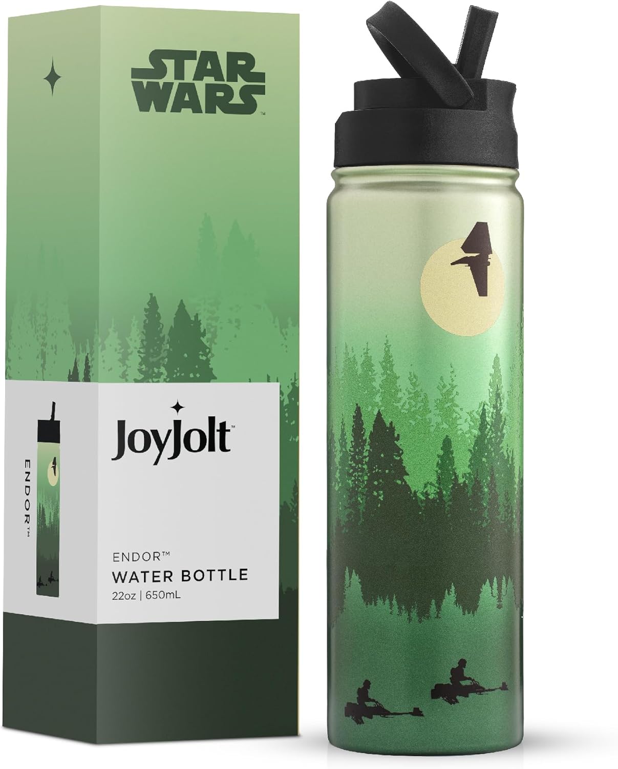 JoyJolt Stainless Steel Star Wars Water Bottle 22 oz with Straw Lid, BPA-Free Sp...