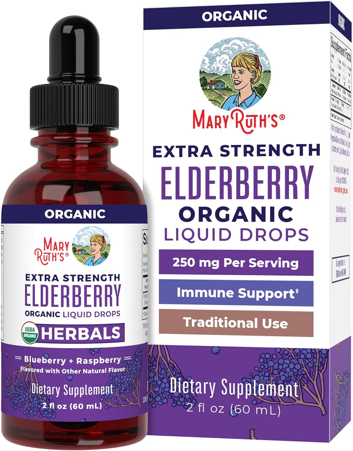 MaryRuth Organics Elderberry Syrup Extra Strength, USDA Organic Elderberry, Suga...