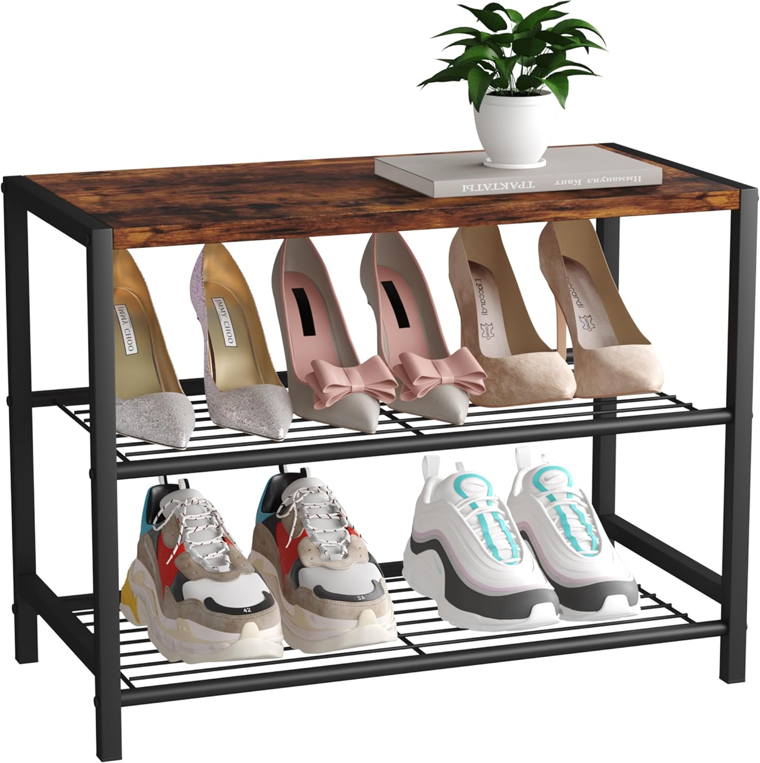 HOME BI 3-Tier Industrial Shoe Rack, Metal Shoe Storage Organizer, Durable Shoe...