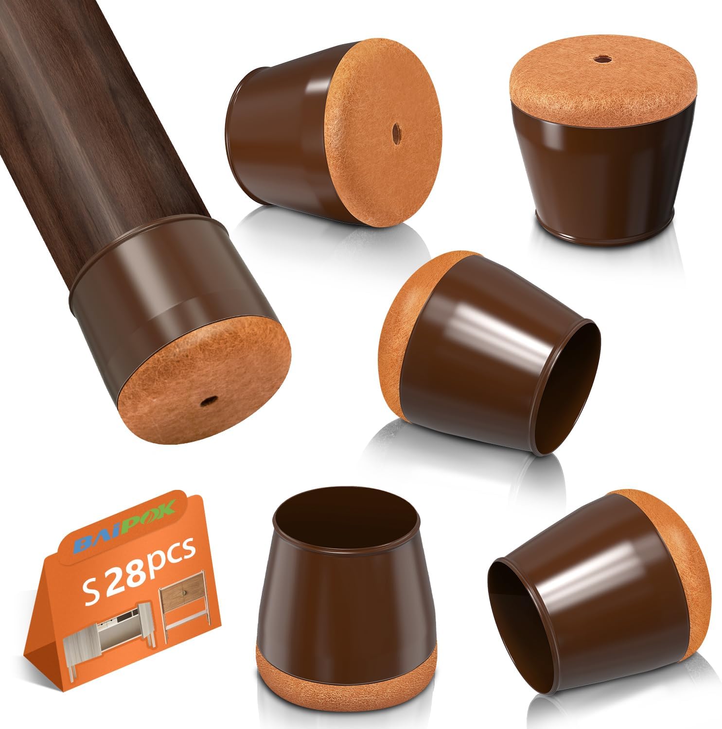 28Pcs Chair Leg Floor Protectors, BAIPOK Silicone Chair Leg Cup with Wrapped Fel...