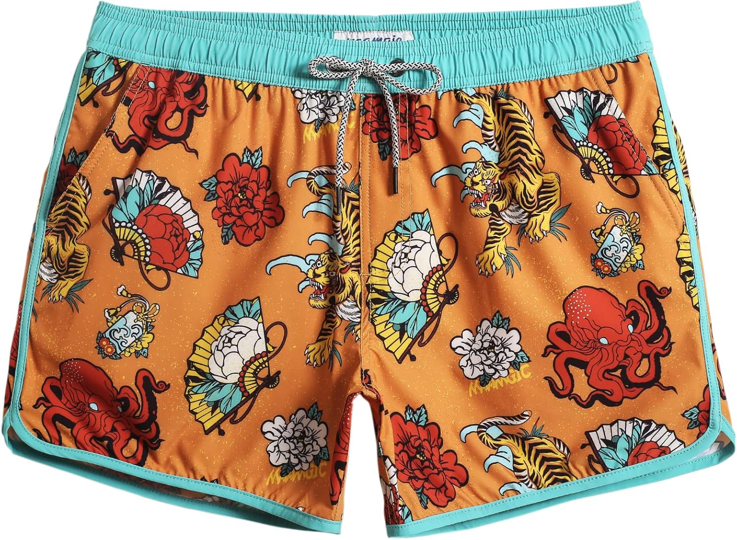 maamgic Mens Boys Short 80s 90s Vintage Swim Trunks with Mesh Lining Quick Dry S...