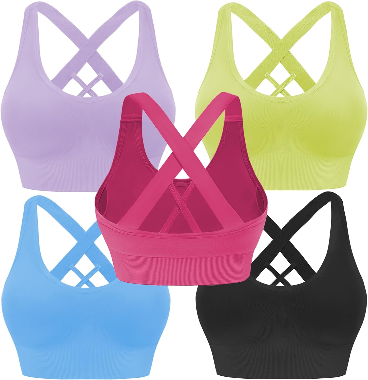 Evercute Sports Bra for Women Padded Medium Support Criss Cross Strappy Bras Sea...