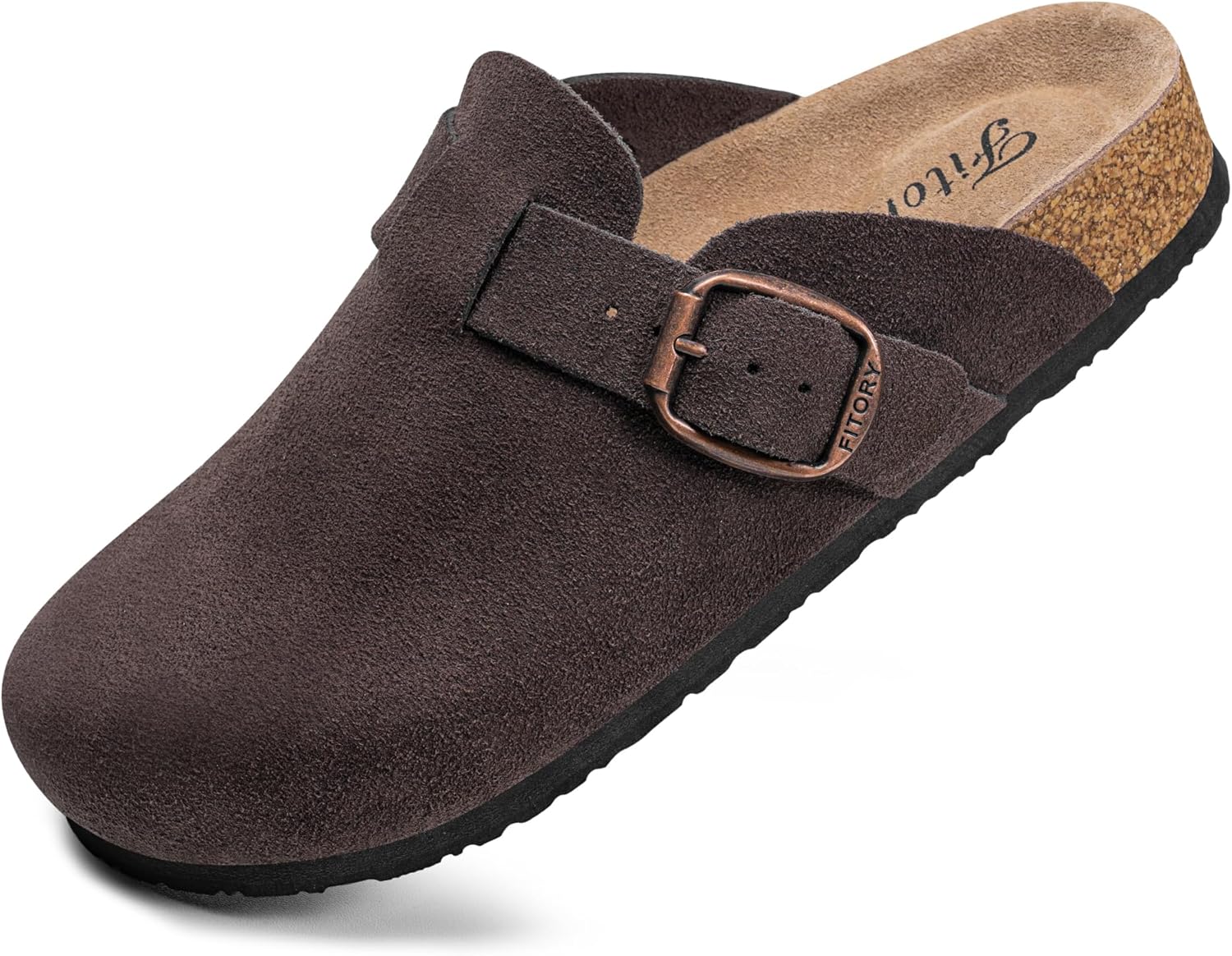 FITORY Womens Clogs Slip-on Potato Shoes Leather Mules with Suede Cork Footbed S...