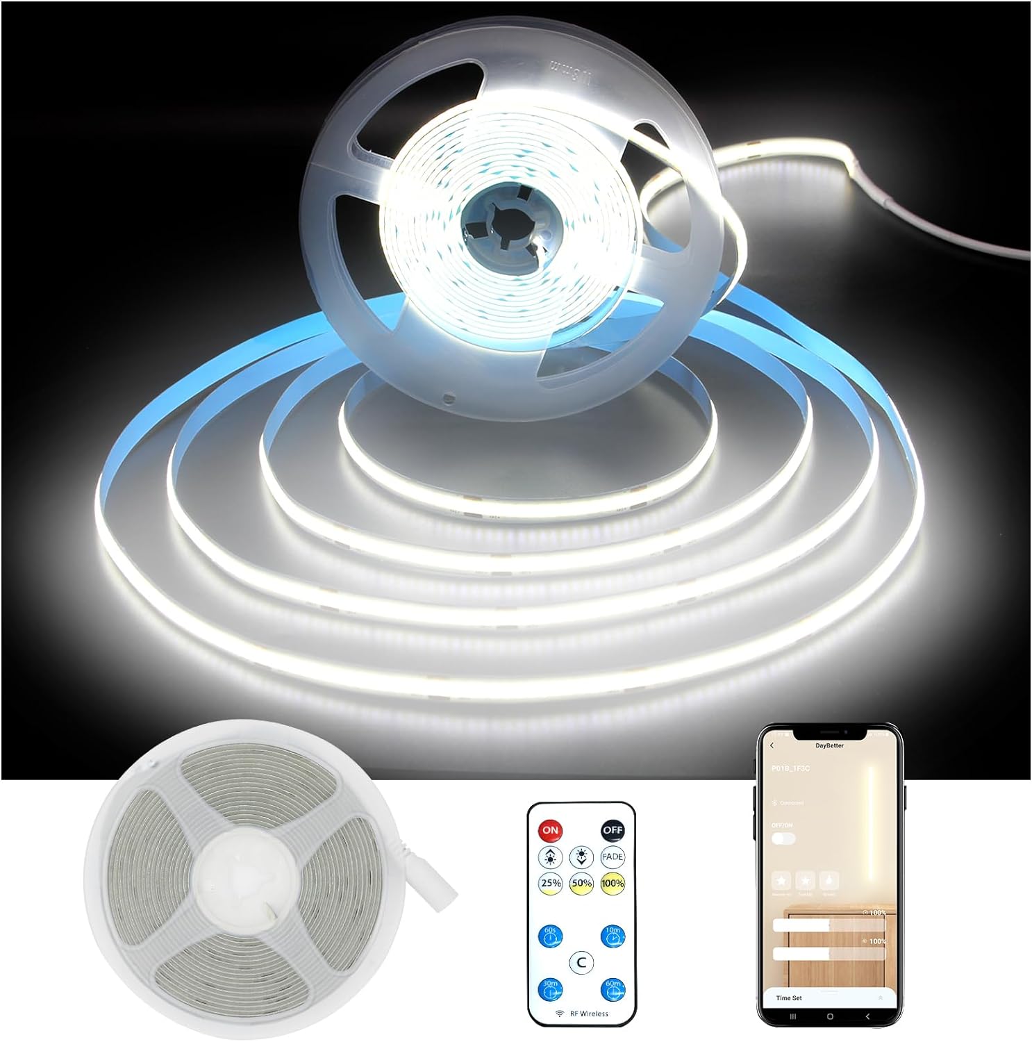 DAYBETTER COB LED Strip Lights, 32.8 ft/10 m 3200 LEDs Bright Daylight White LED...