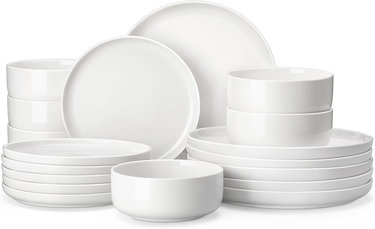 MALACASA Plates and Bowls Sets, 18 Piece Porcelain White Dinner Sets for 6 Peopl...