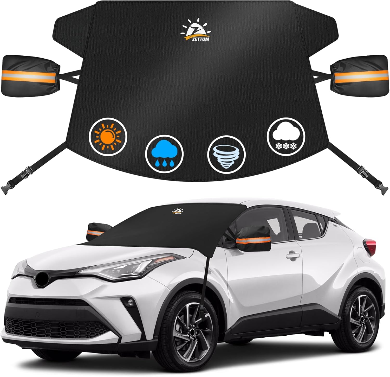 Zettum Windscreen Cover with Side Mirror Cover, 600D PU Coating Car Cover Waterp...