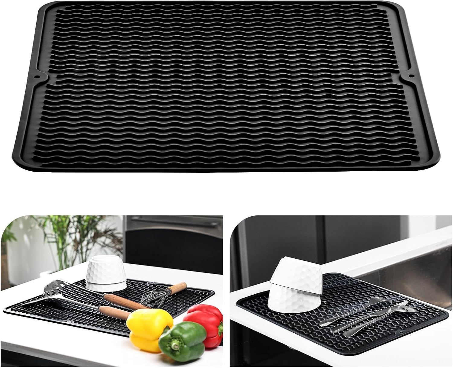 KitchenRaku Dish Drying Mat, Silicone Draining Board Mat, Heat Resistant Dish Dr...