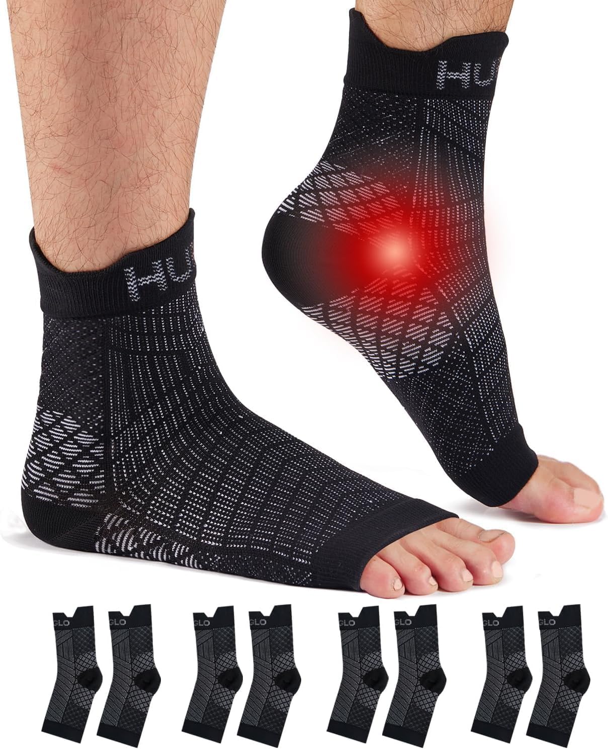 HUEGLO 4 Pairs Plantar Fasciitis Socks Neuropathy Neuro Socks Compression Socks...