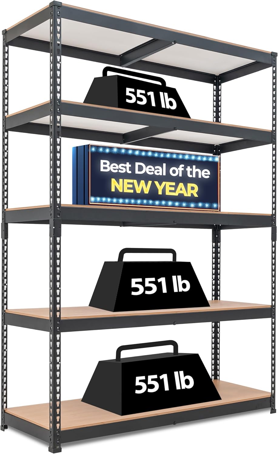 HOMEDANT 5 Tier Laminated Boltless Heavy Duty Garage Storage Adjustable Wide Siz...