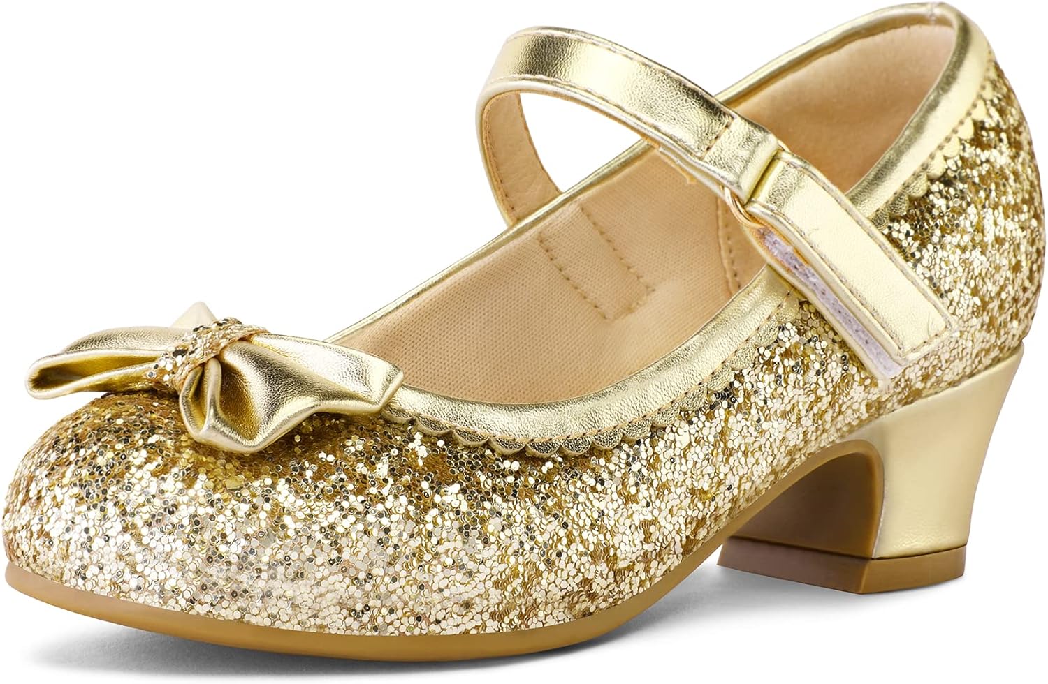 K KomForme Girl's Dress Shoes Mary Jane Glitter 1.5 in Low Heel Wedding Party Pr...
