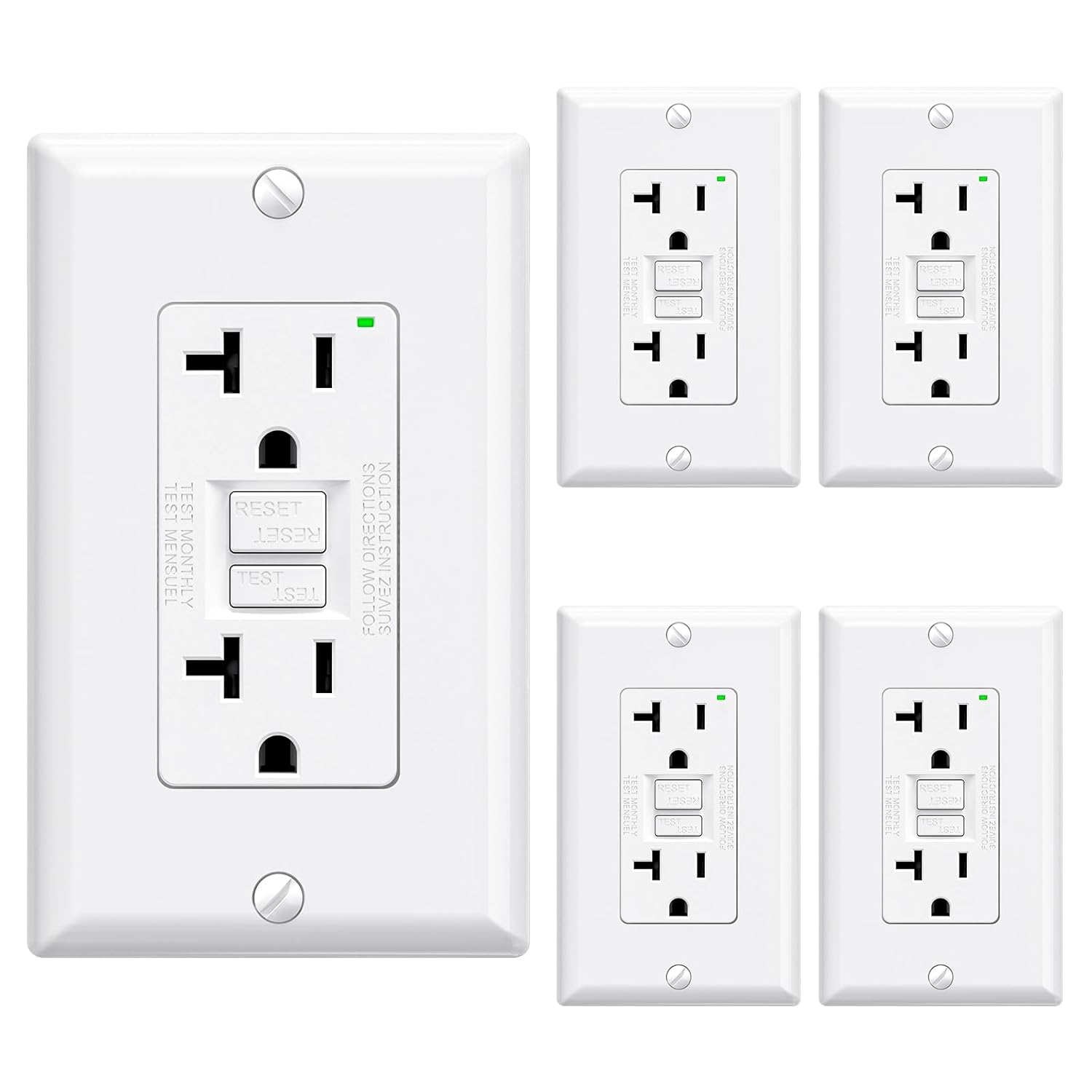 ELEGRP GFCI Outlet 20 Amp, Self-Test GFI Electrical Outlet with Narrow Design, G...