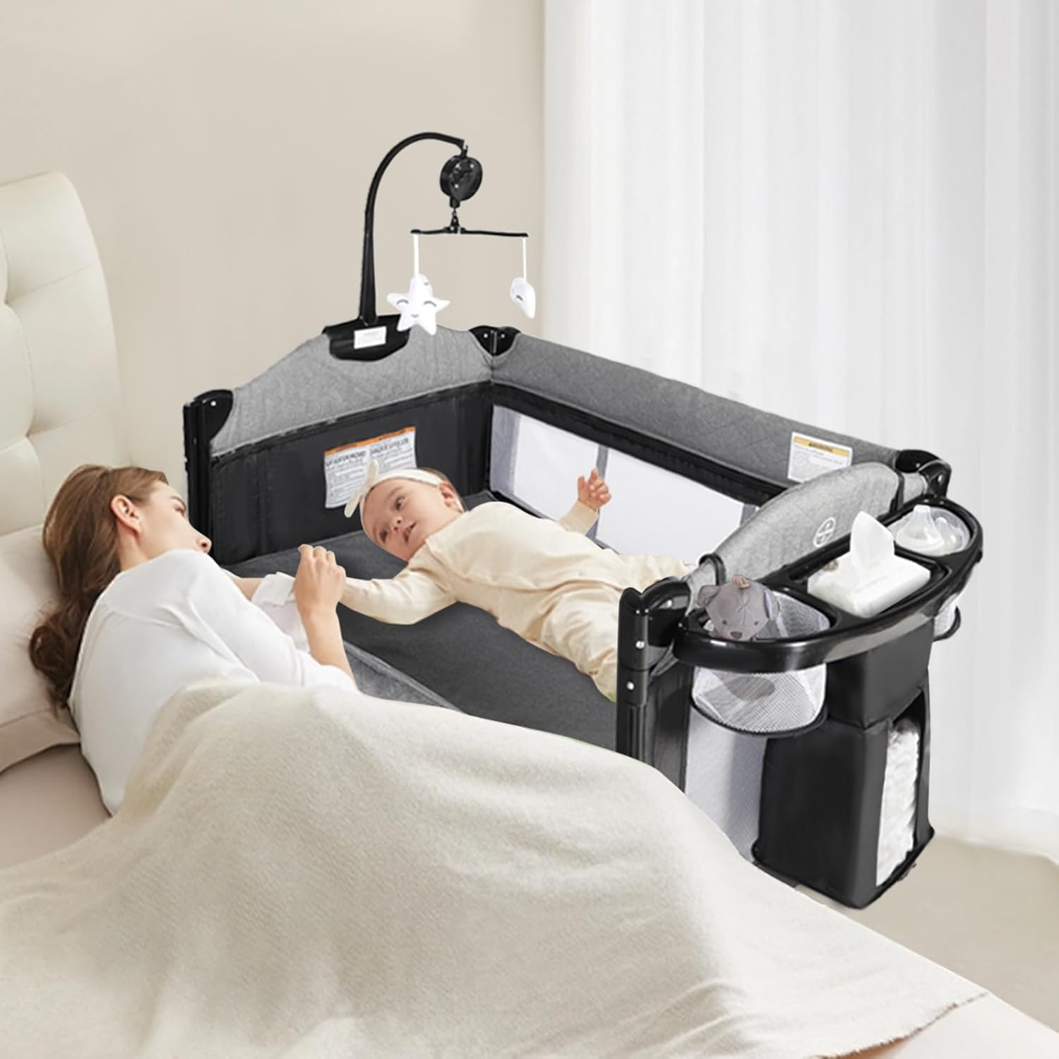 Kinder King 4 in 1 Portable Nursery Center, Foldable Baby Bedside Crib w/Bassine...
