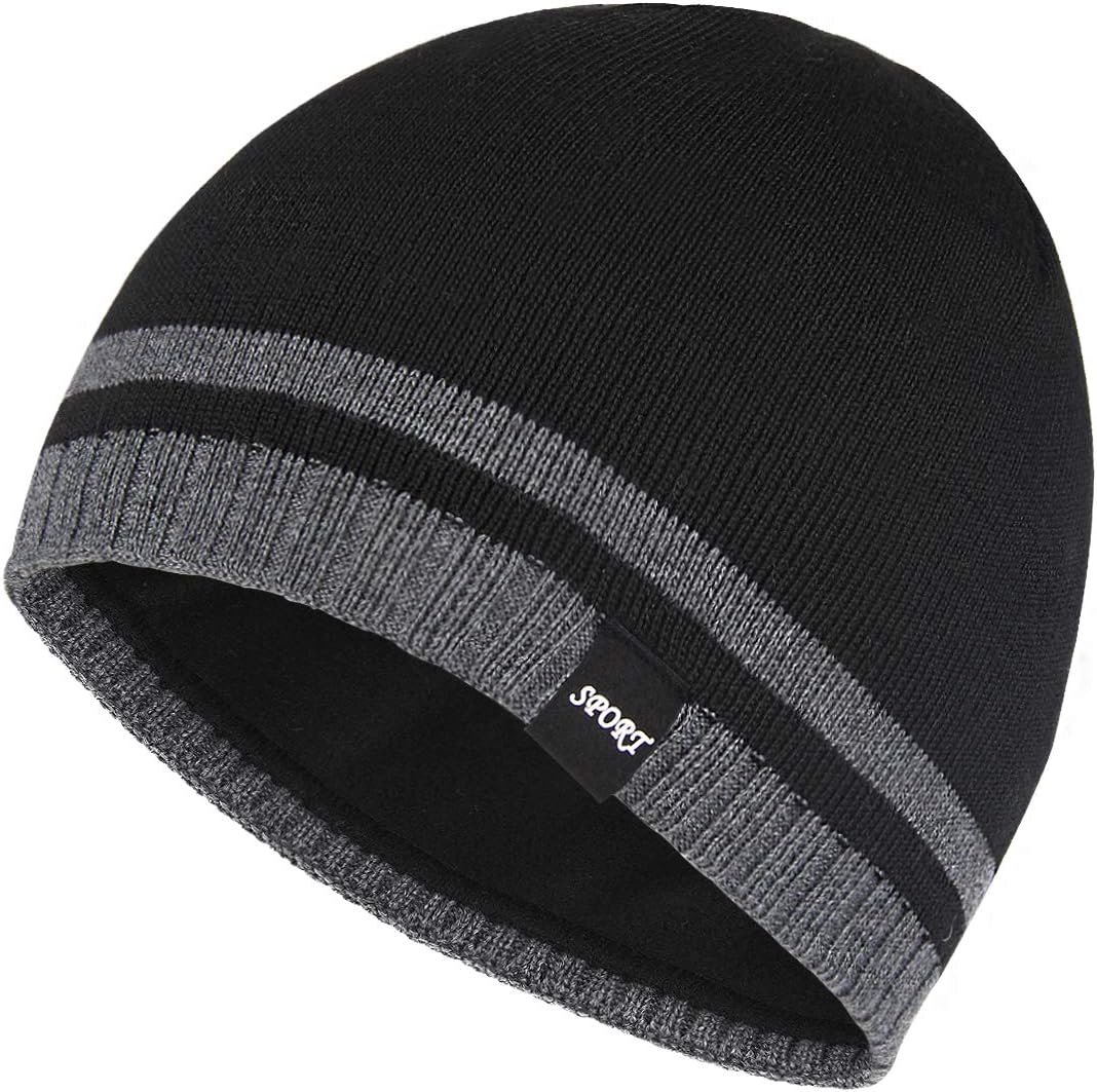 Mens Winter Beanie Hat Warm Knit Cuffed Plain Toboggan Ski Skull Cap (3 Patterns...