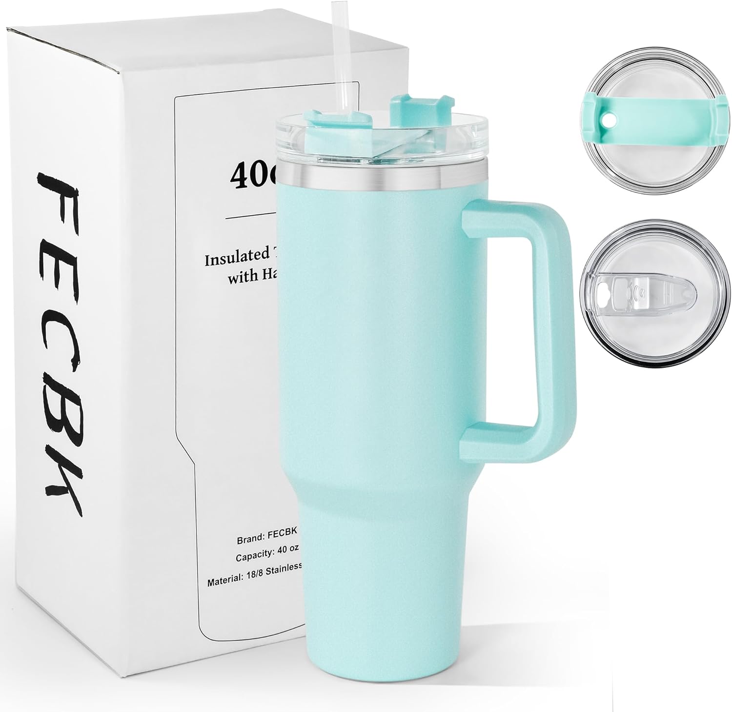 FECBK 40oz Tumbler with Straw and Lid 1.2L, 100% Leak-Proof Travel Mug with Hand...