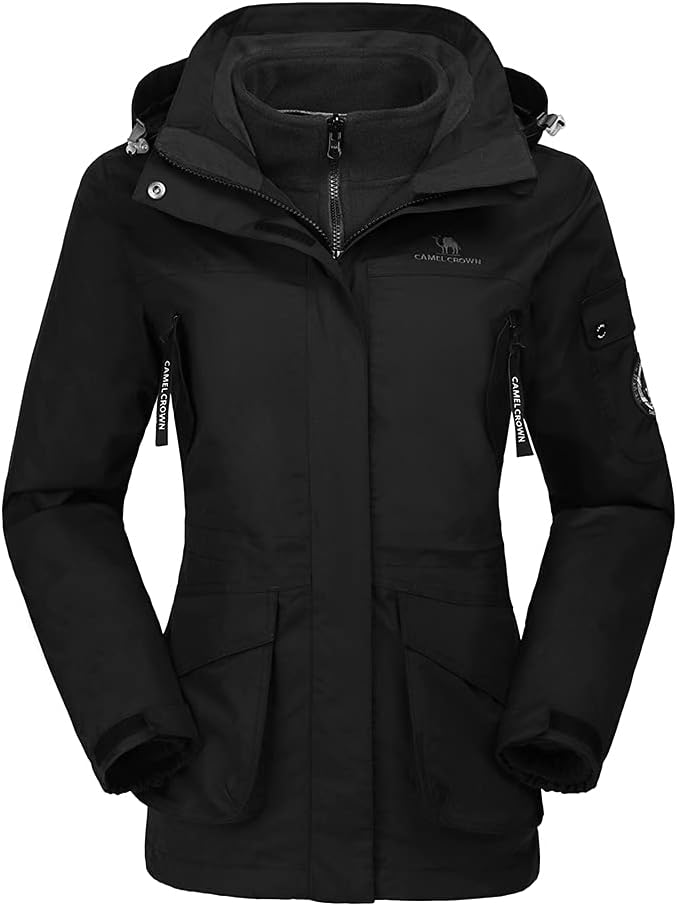 CAMEL CROWN Womens Waterproof Ski Jacket 3-in-1 Windbreaker Winter Coat Fleece I...