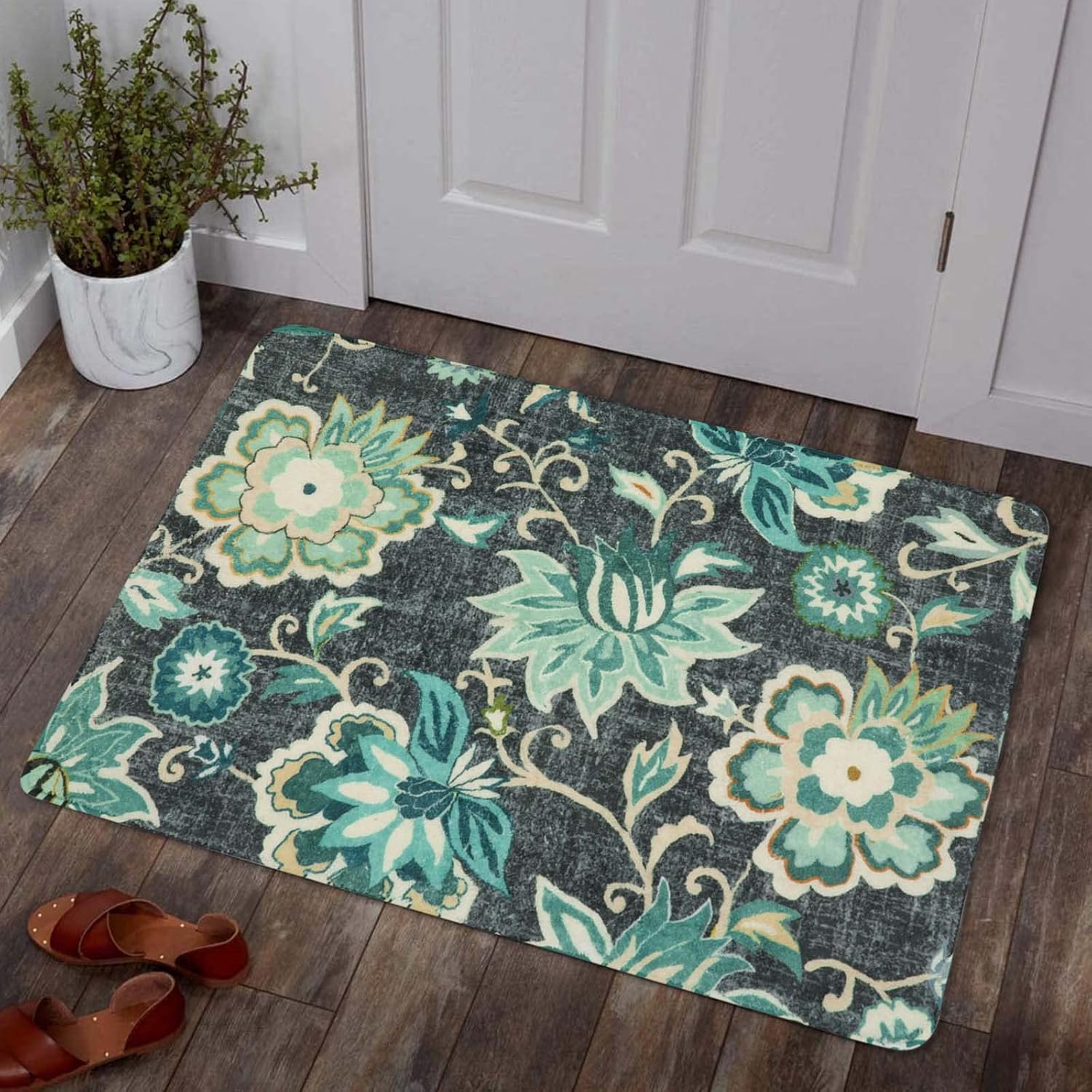 Lahome Floral Entryway Rug - 2x3 Small Throw Kitchen Rugs Non-Slip Washable Bedr...