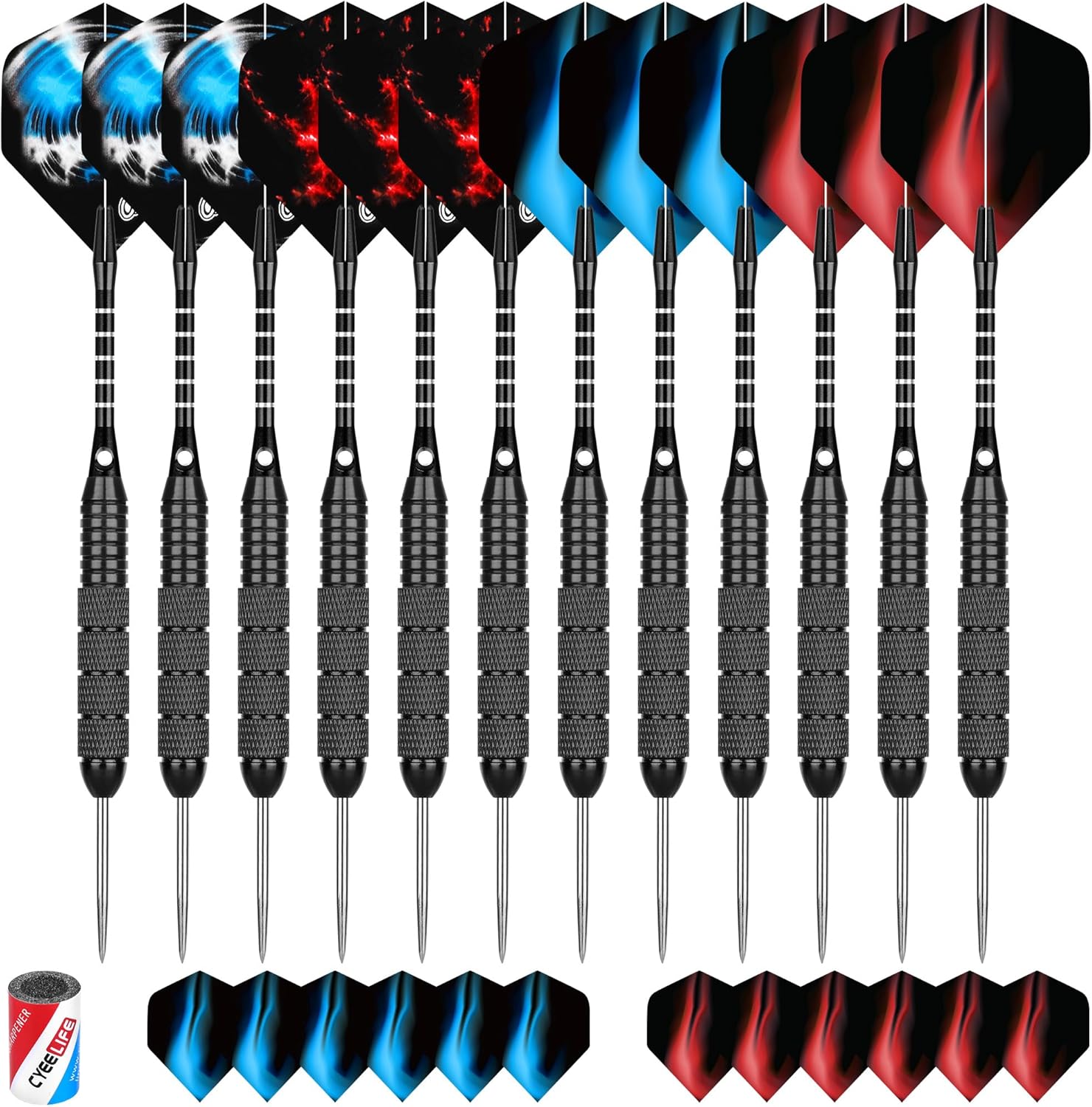 CyeeLife 12 Pack Steel Tip Darts, Professional Metal Dart Set with 12 Premium Al...