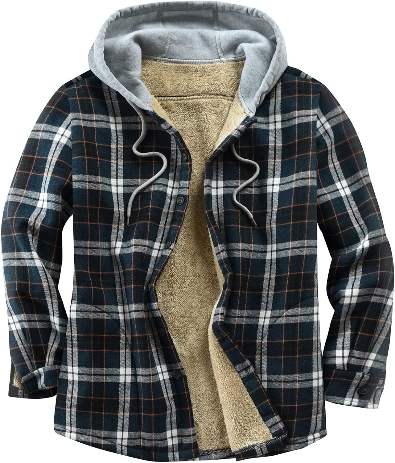 Men's Cotton Plaid Shirts Jacket Fleece Lined Flannel Shirts Sherpa Button Down...