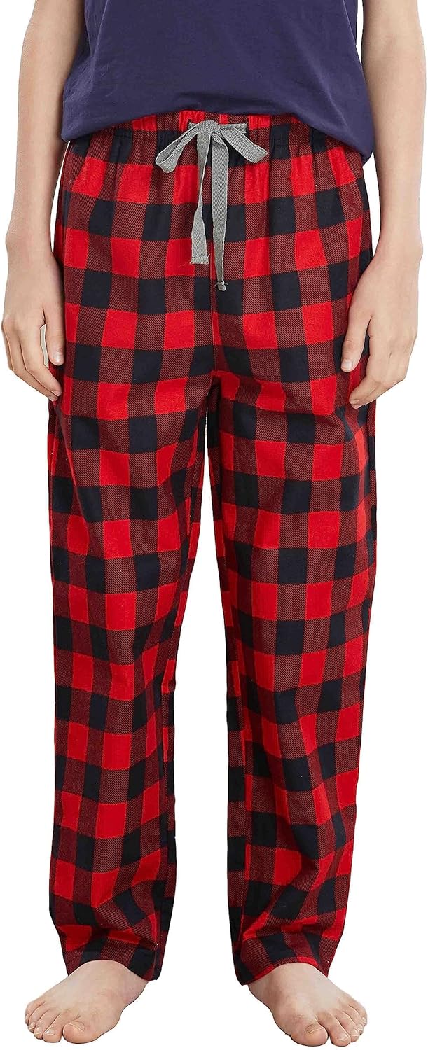 HiddenValor Big Boys Cotton Pajama Lounge Pants Red Black Plaid Large