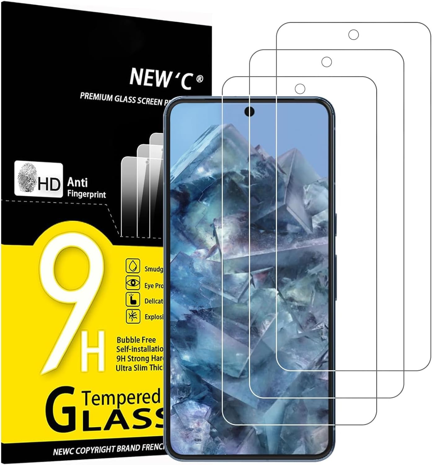 NEW'C 3 Pack Designed for Google Pixel 8 Pro Screen Protector Tempered Glass,Cas...