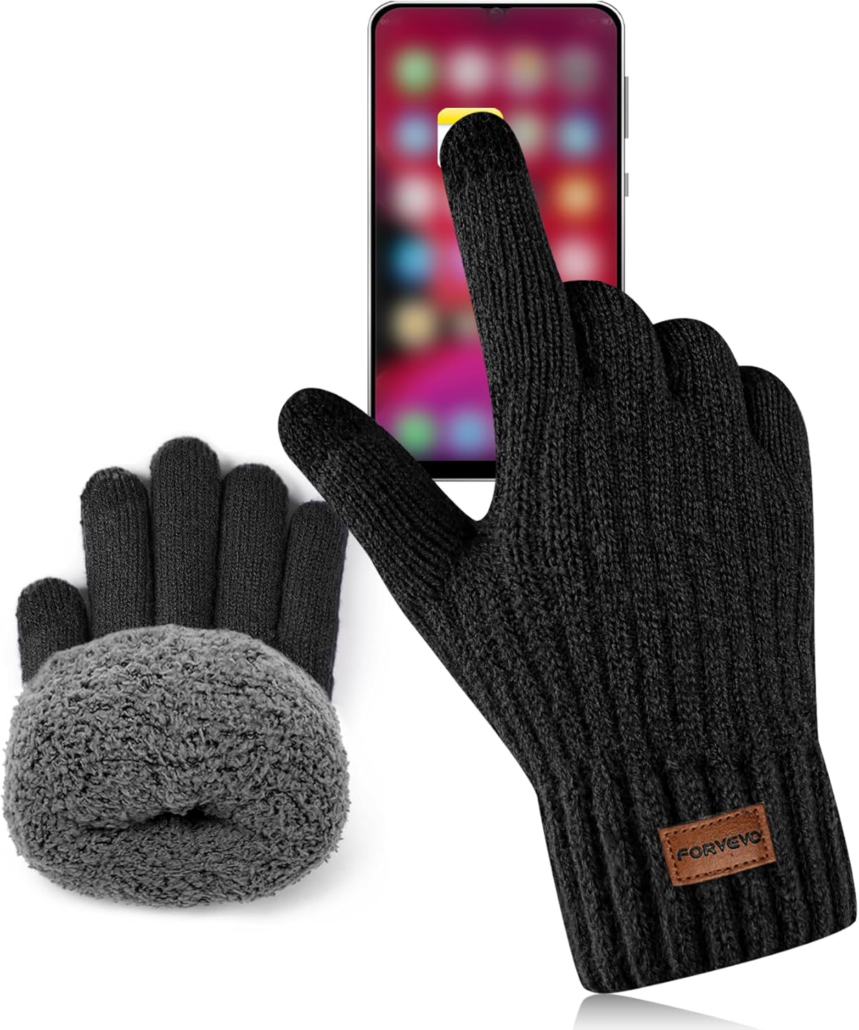 FORVEVO Mens Gloves, Winter Thermal Gloves Womens, Warm Knit Touchscreen Gloves...