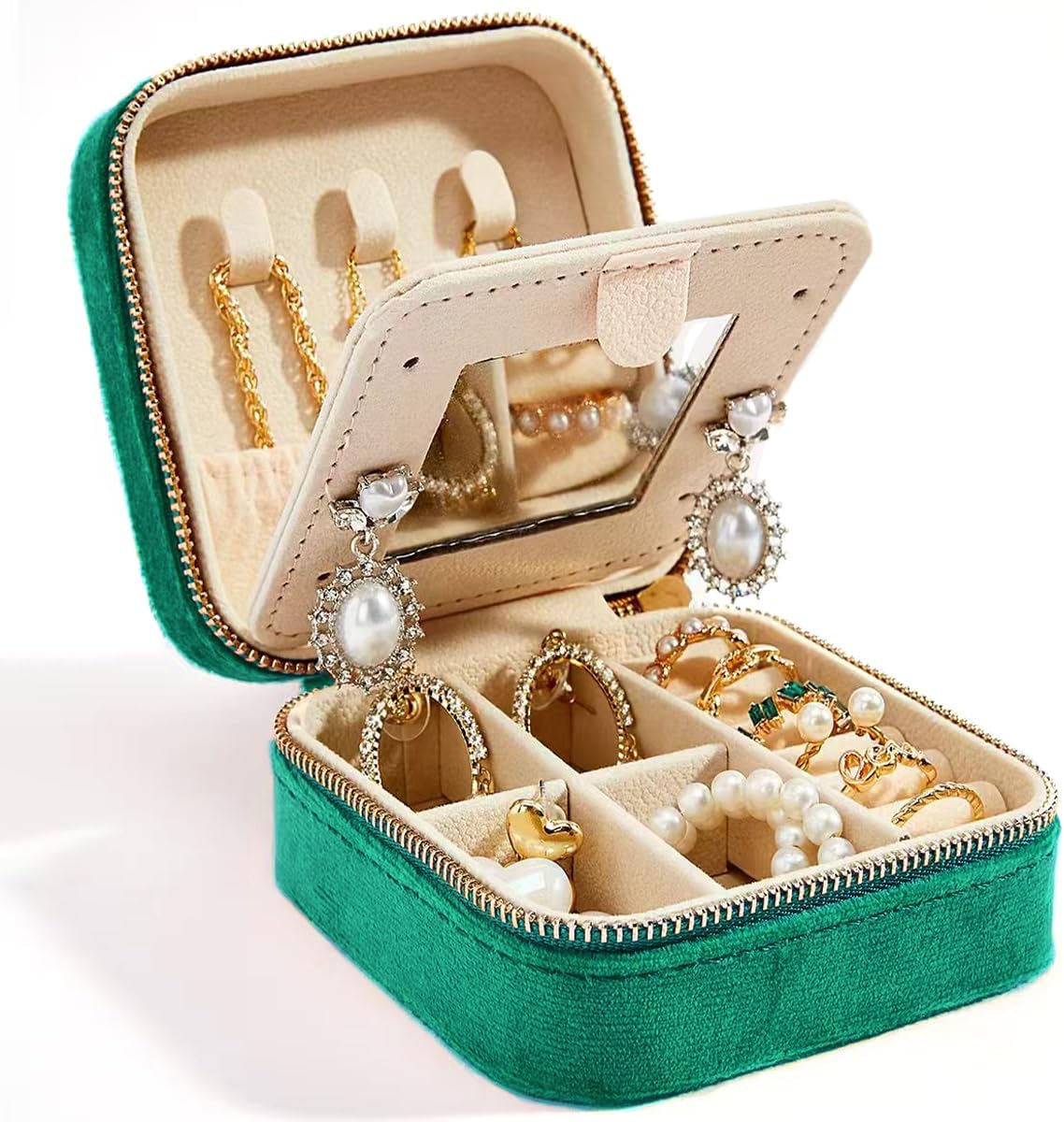 Travel Velvet Jewelry Box with Mirror, Mini Gifts Case for Women Girls, Small Po...
