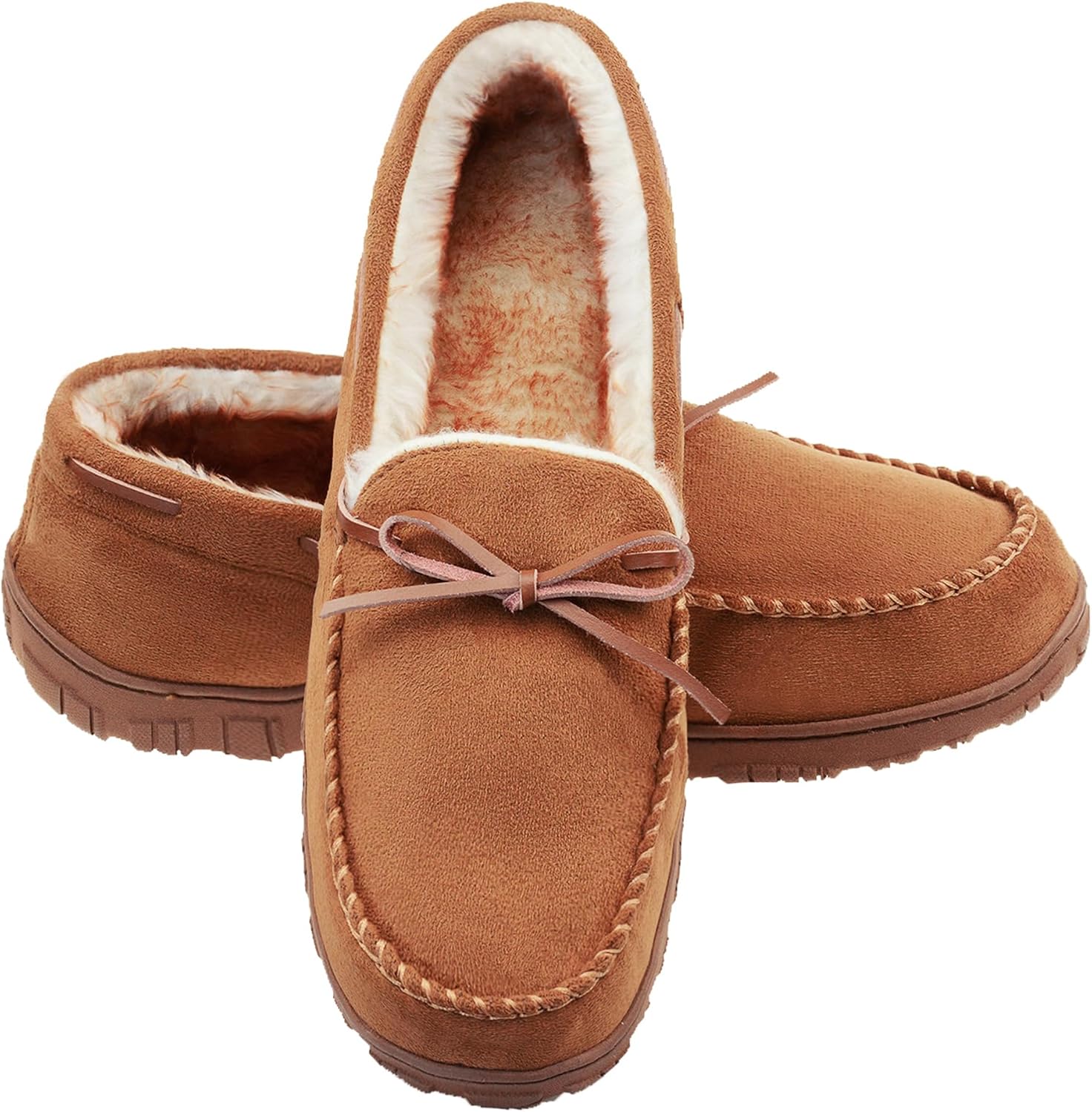 LA PLAGE Men's Moccasin Slippers Memory Foam Warm Plush House Slippers, Indoor O...