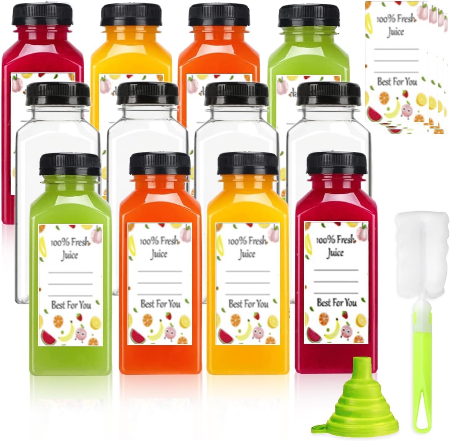 Leaflai Juice Bottles 12 Pcs - 12oz Shot Bottles with Lids, Plastic Juice Bottle...