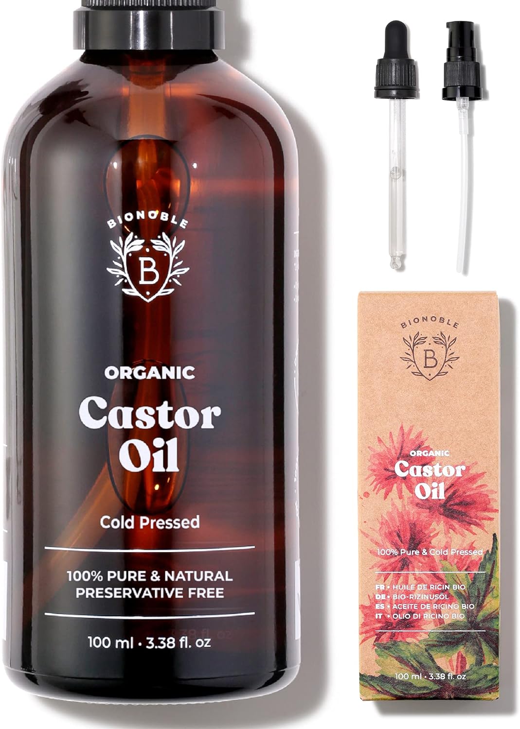 Bionoble Organic Castor Oil 100ml - 100% Pure, Natural, Cold Pressed - Lashes, E...
