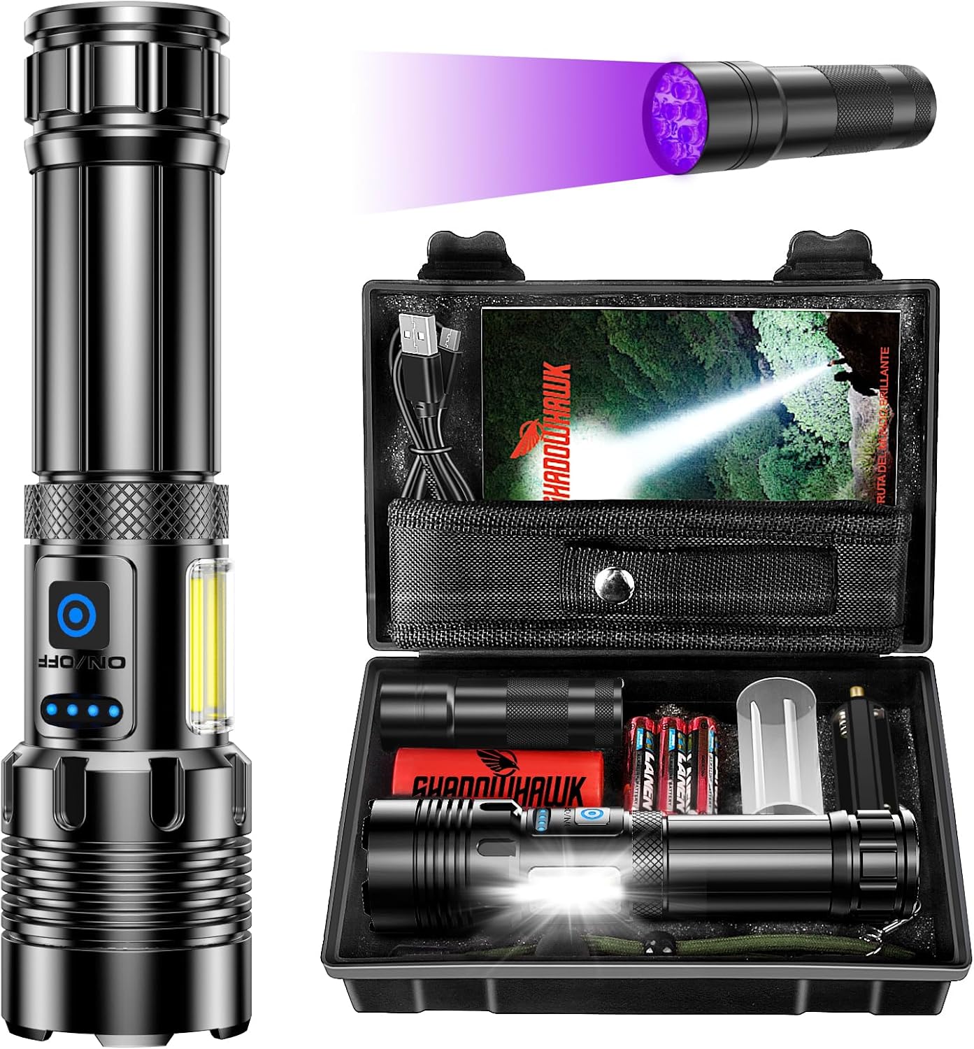 Shadowhawk Torches Led Super Bright, 500000 Lumens Rechargeable Torch XHM90.2 30...